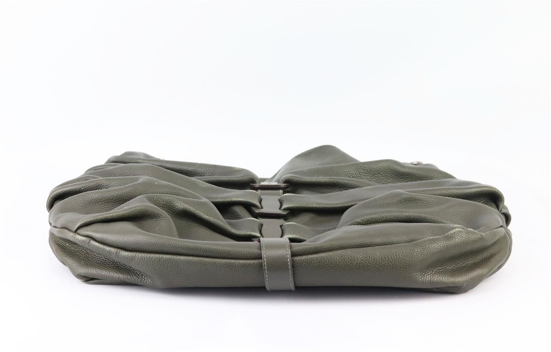 Gray Salvatore Ferragamo Ruched Leather Shoulder Bag  For Sale