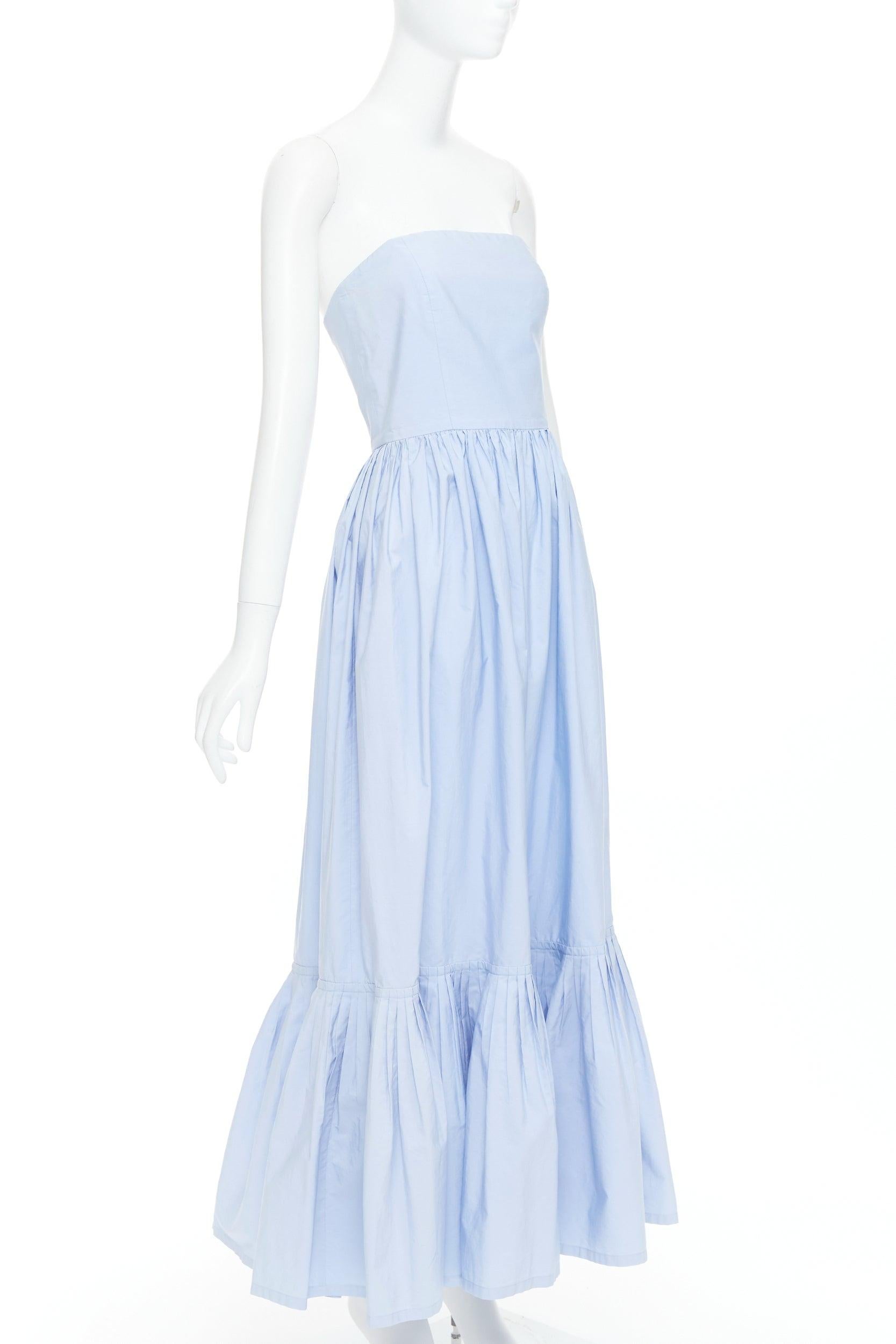Blue SALVATORE FERRAGAMO Runway light blue strapless bodice long dress IT38 XS For Sale