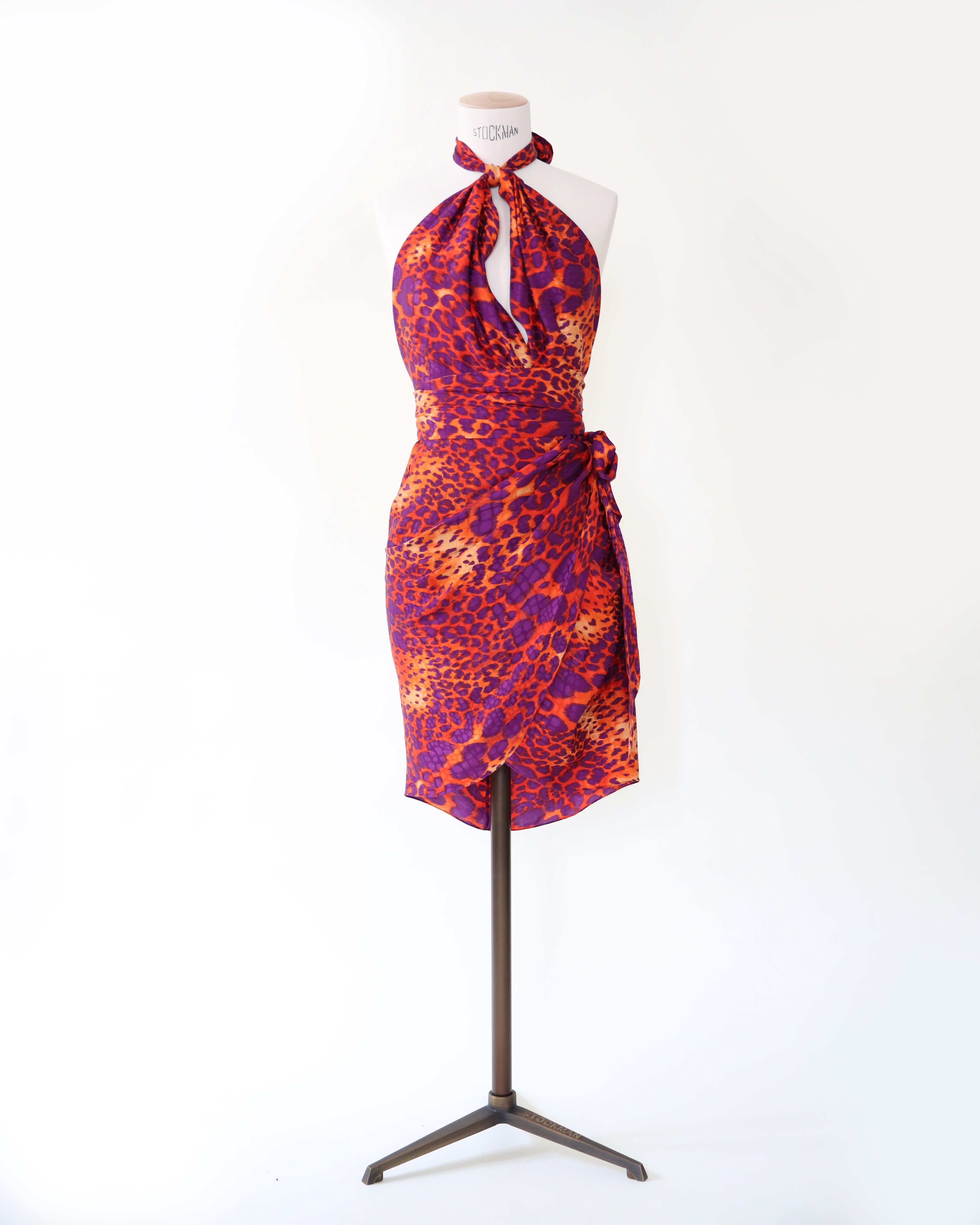 Robe de campagne mini dos nu en soie léopard Salvatore Ferragamo S/S 12 en vente 5