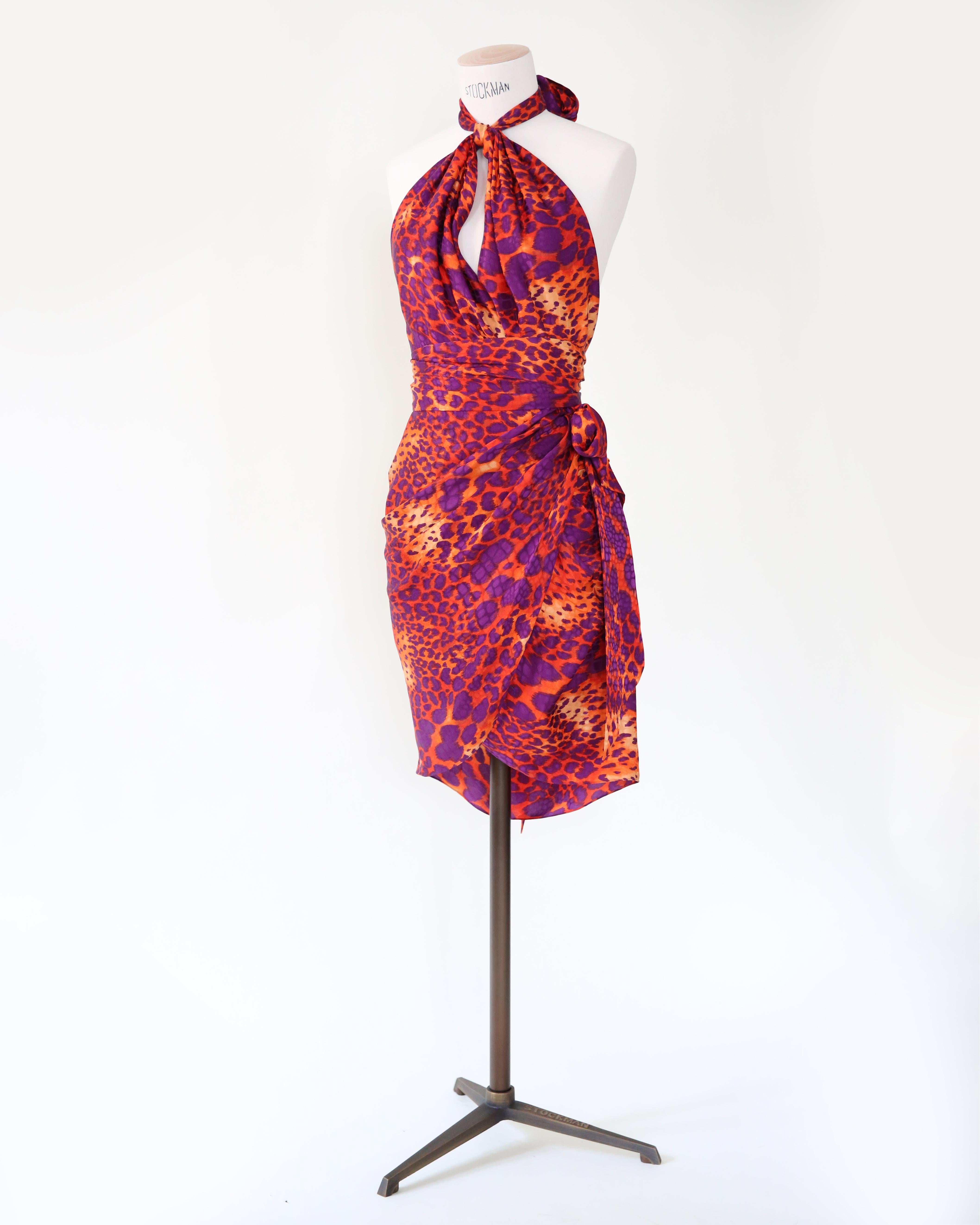 Robe de campagne mini dos nu en soie léopard Salvatore Ferragamo S/S 12 en vente 6