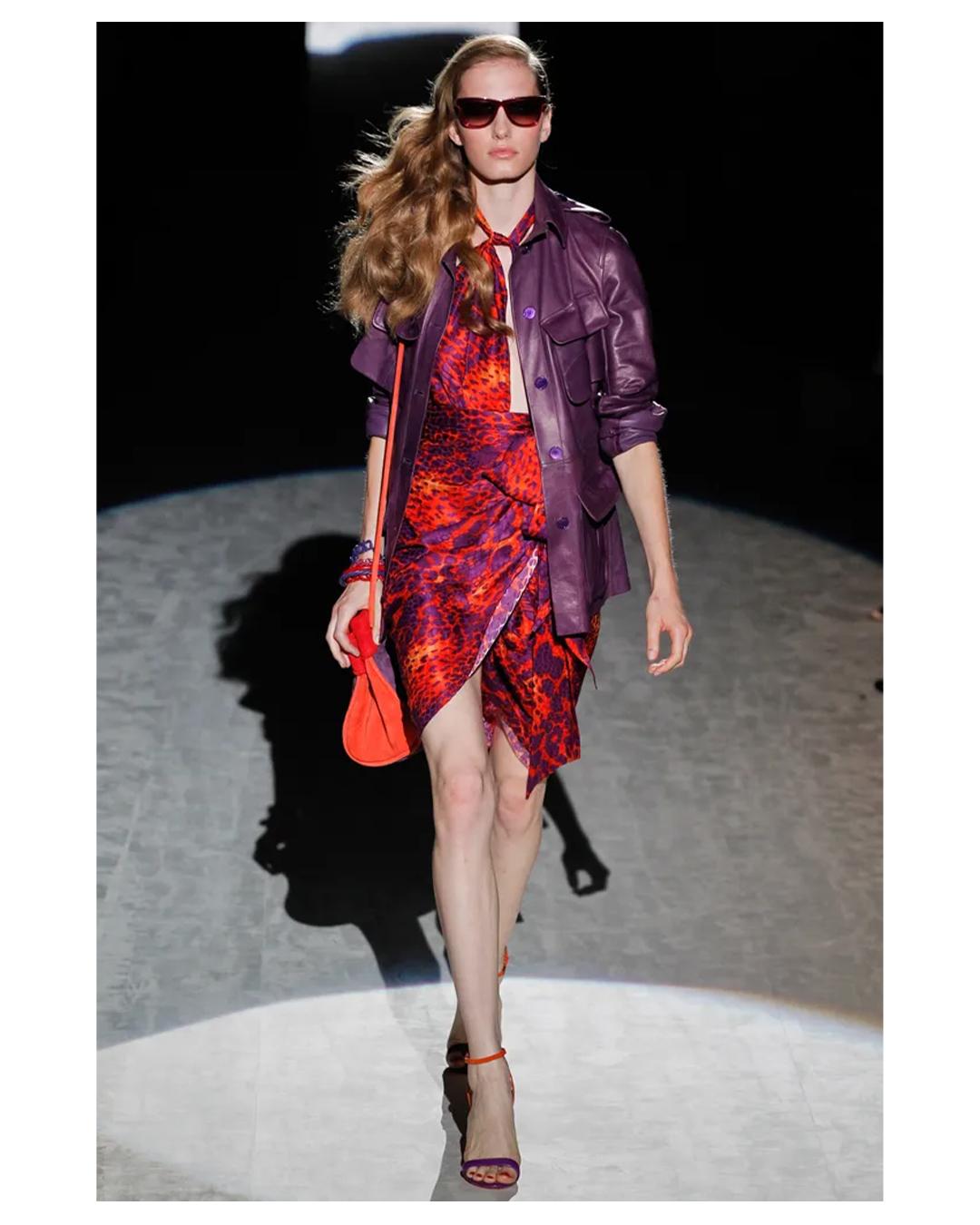 Robe de campagne mini dos nu en soie léopard Salvatore Ferragamo S/S 12 en vente 1