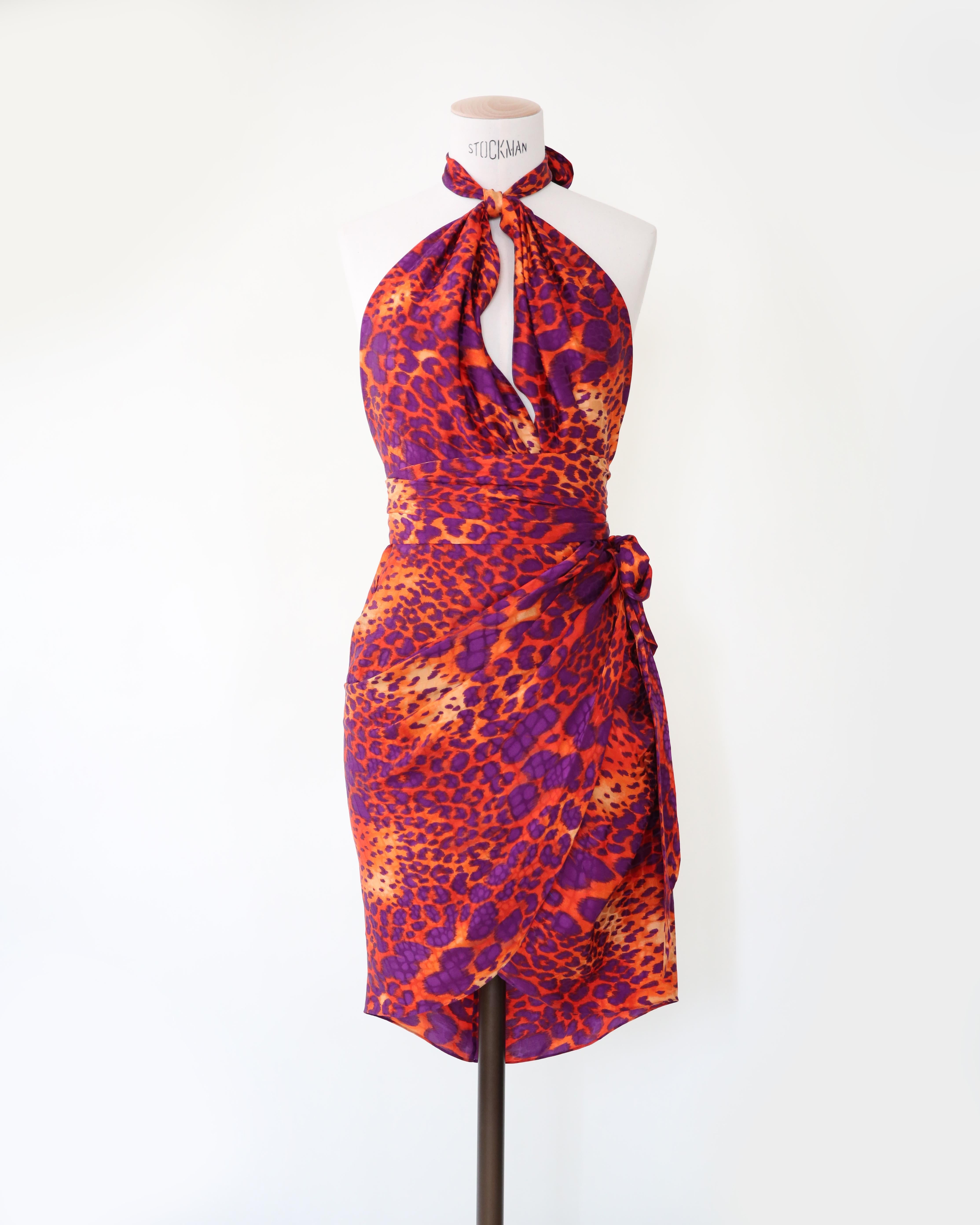 Robe de campagne mini dos nu en soie léopard Salvatore Ferragamo S/S 12 en vente 4