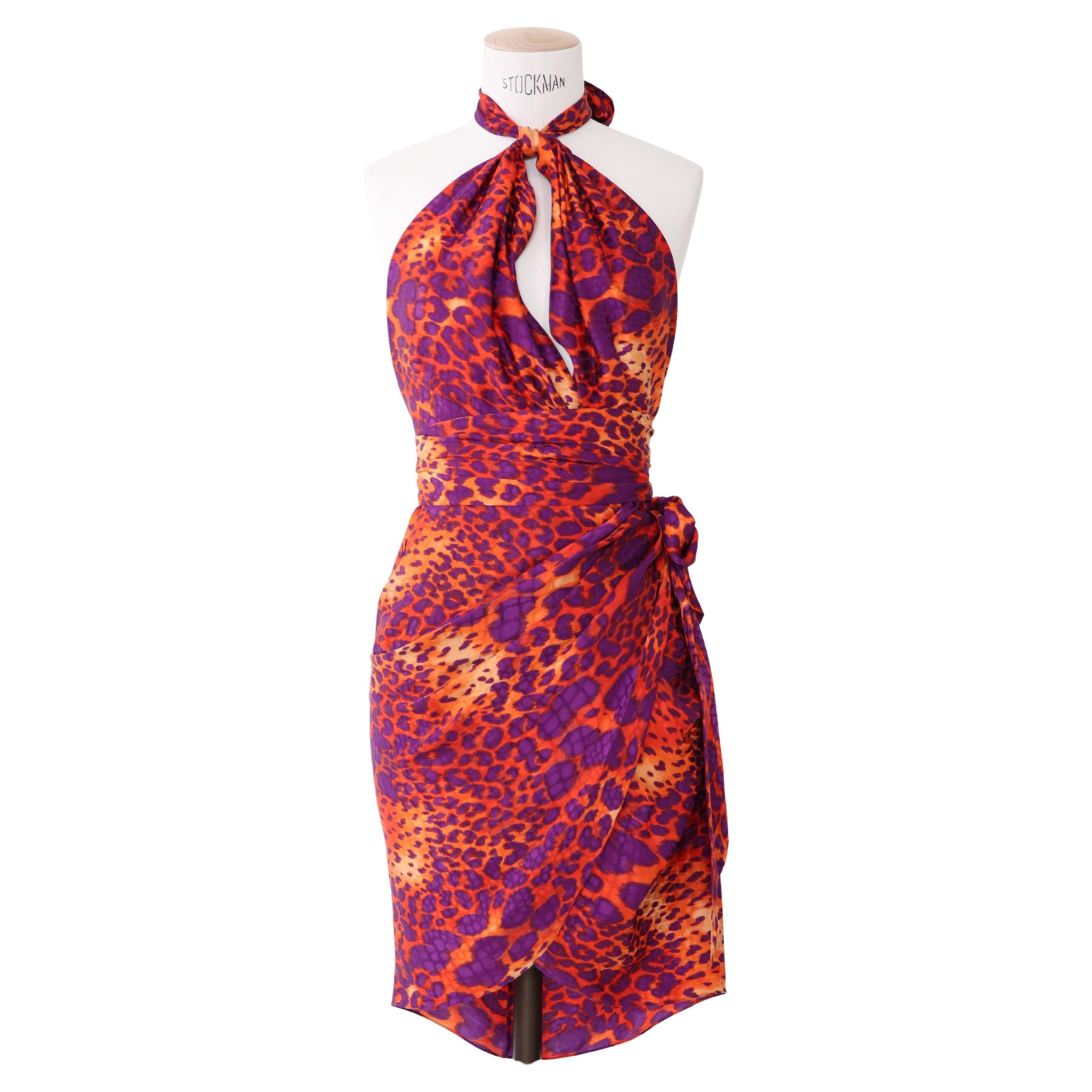 Robe de campagne mini dos nu en soie léopard Salvatore Ferragamo S/S 12 en vente