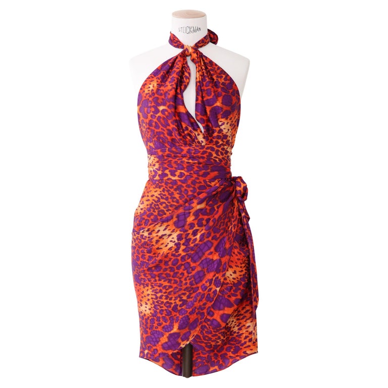 Salvatore Ferragamo S/S 12 leopard silk halter backless mini campaign dress  For Sale at 1stDibs