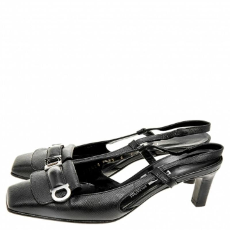 Salvatore Ferragamo Saffiano Lederschnalle Detail Slingback-Sandalen Größe 36,5 im Angebot 1