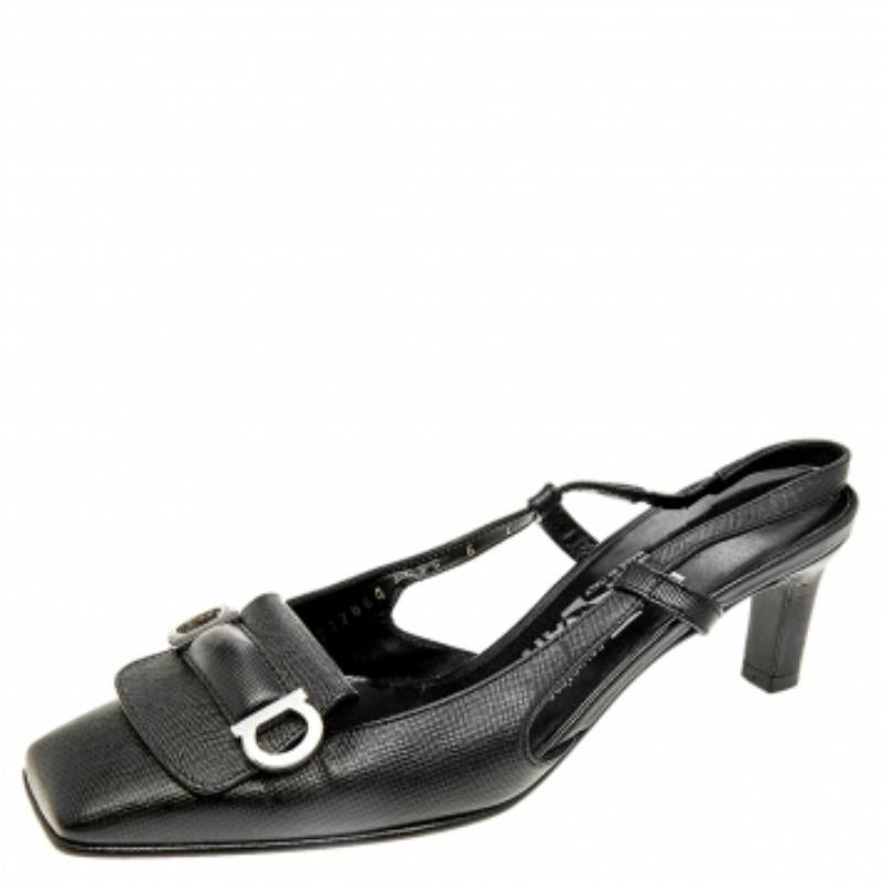 Salvatore Ferragamo Saffiano Lederschnalle Detail Slingback-Sandalen Größe 36,5 im Angebot 2