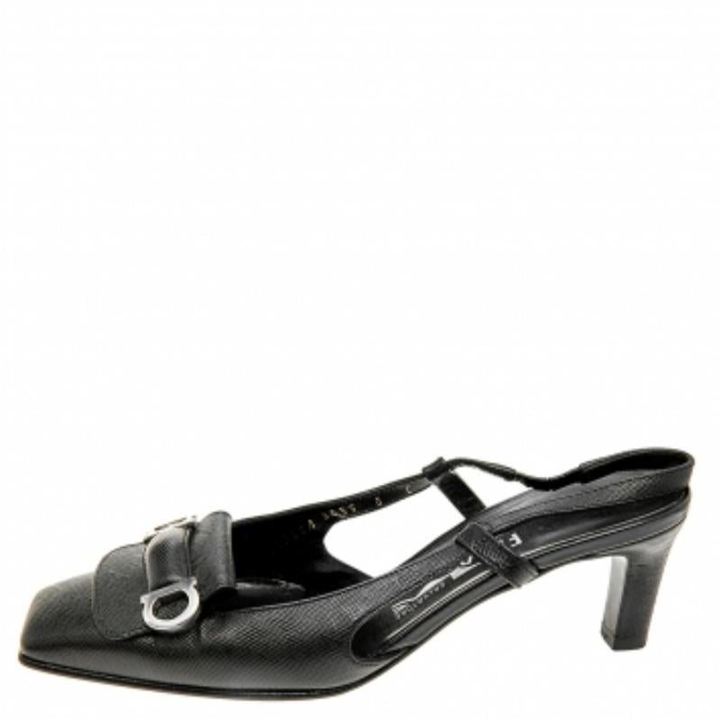 Salvatore Ferragamo Saffiano Lederschnalle Detail Slingback-Sandalen Größe 36,5