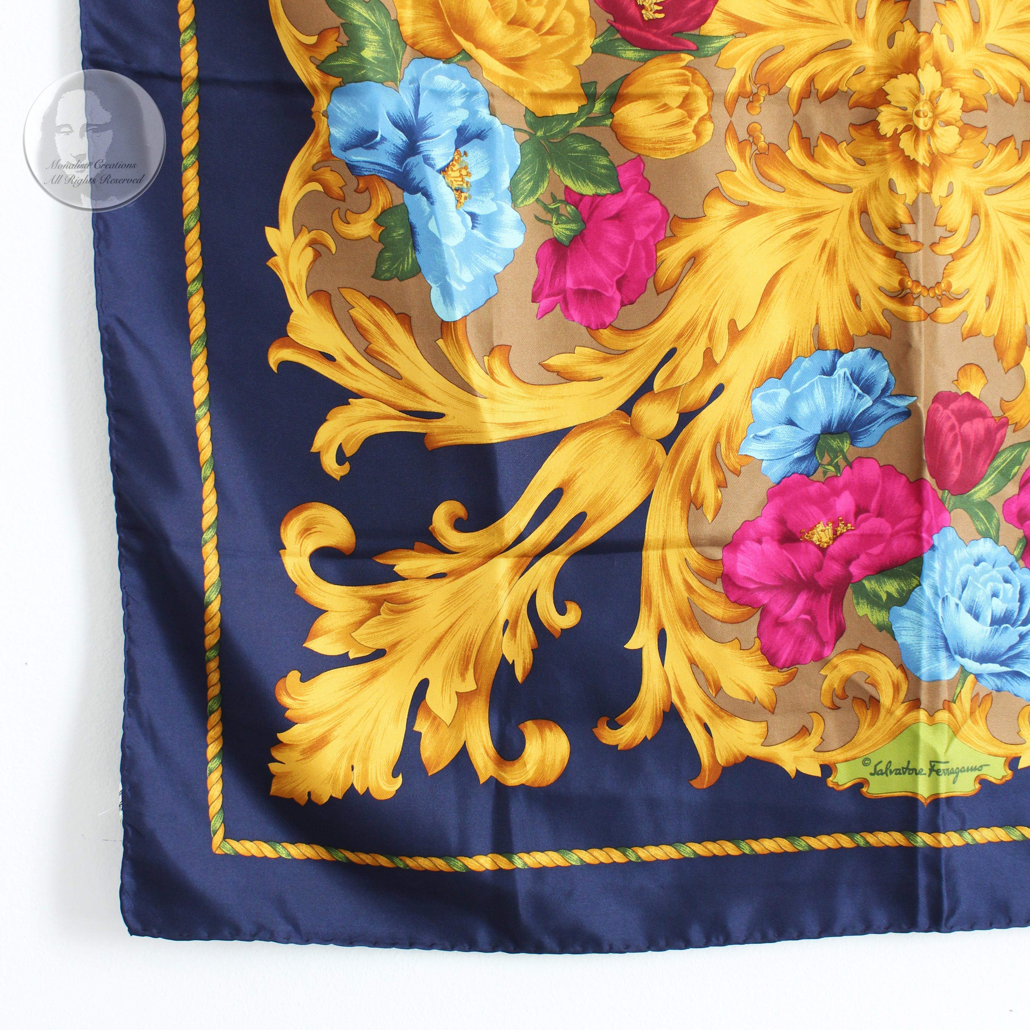 Women's or Men's Salvatore Ferragamo Scarf Shawl Large Silk Baroque Floral Print 35in Vintage