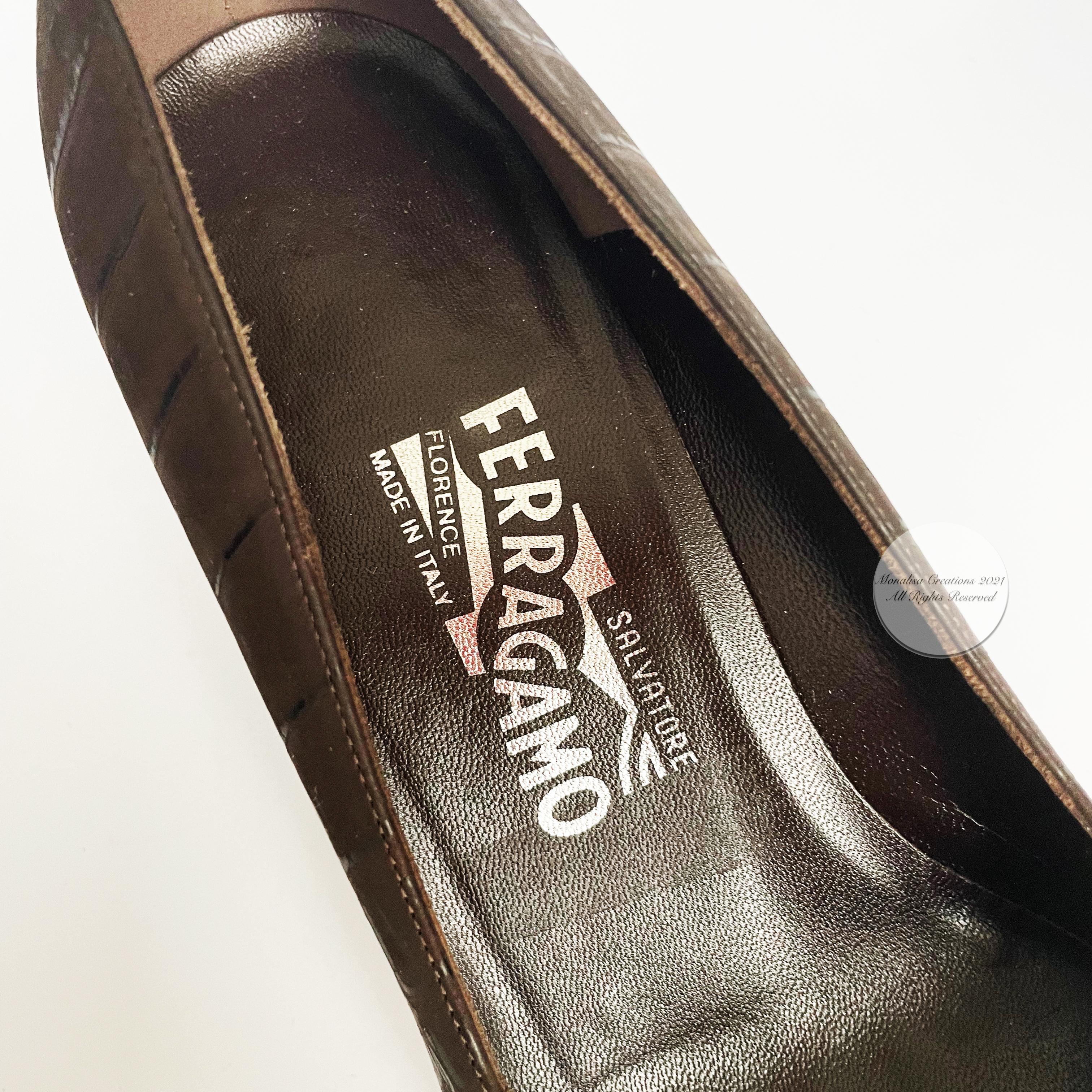 Salvatore Ferragamo Shoes Kitten Heels Suede Croco Stamp 7.5M Vintage 90s 4