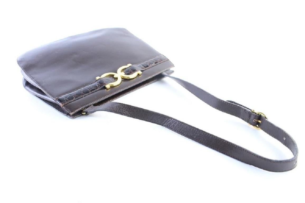Women's Salvatore Ferragamo Shoulder Gancini 26mr0701 Brown Leather Cross Body Bag For Sale