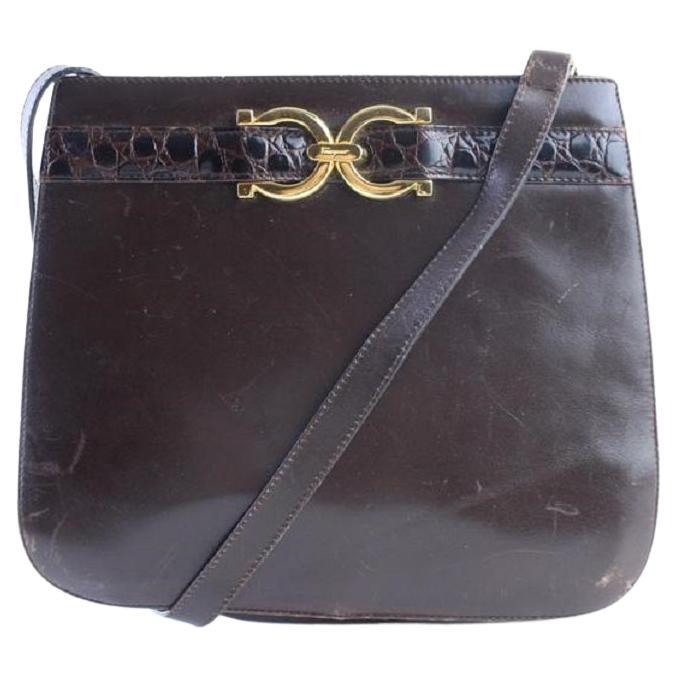 Salvatore Ferragamo Shoulder Gancini 26mr0701 Brown Leather Cross Body Bag For Sale