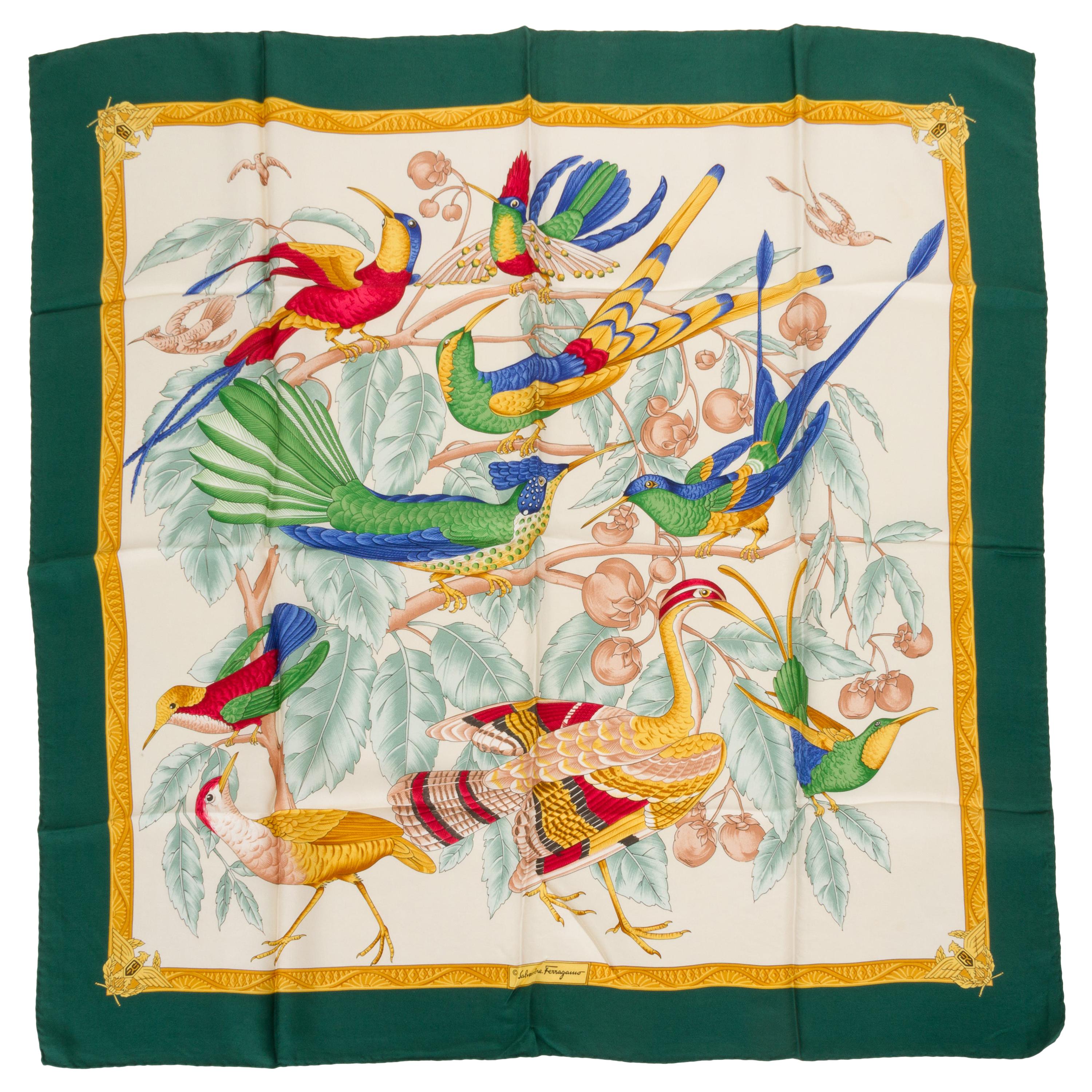 Salvatore Ferragamo Silk Bird Scarf For Sale at 1stDibs | salvatore  ferragamo scarf, scarf with birds, the great scarf of birds