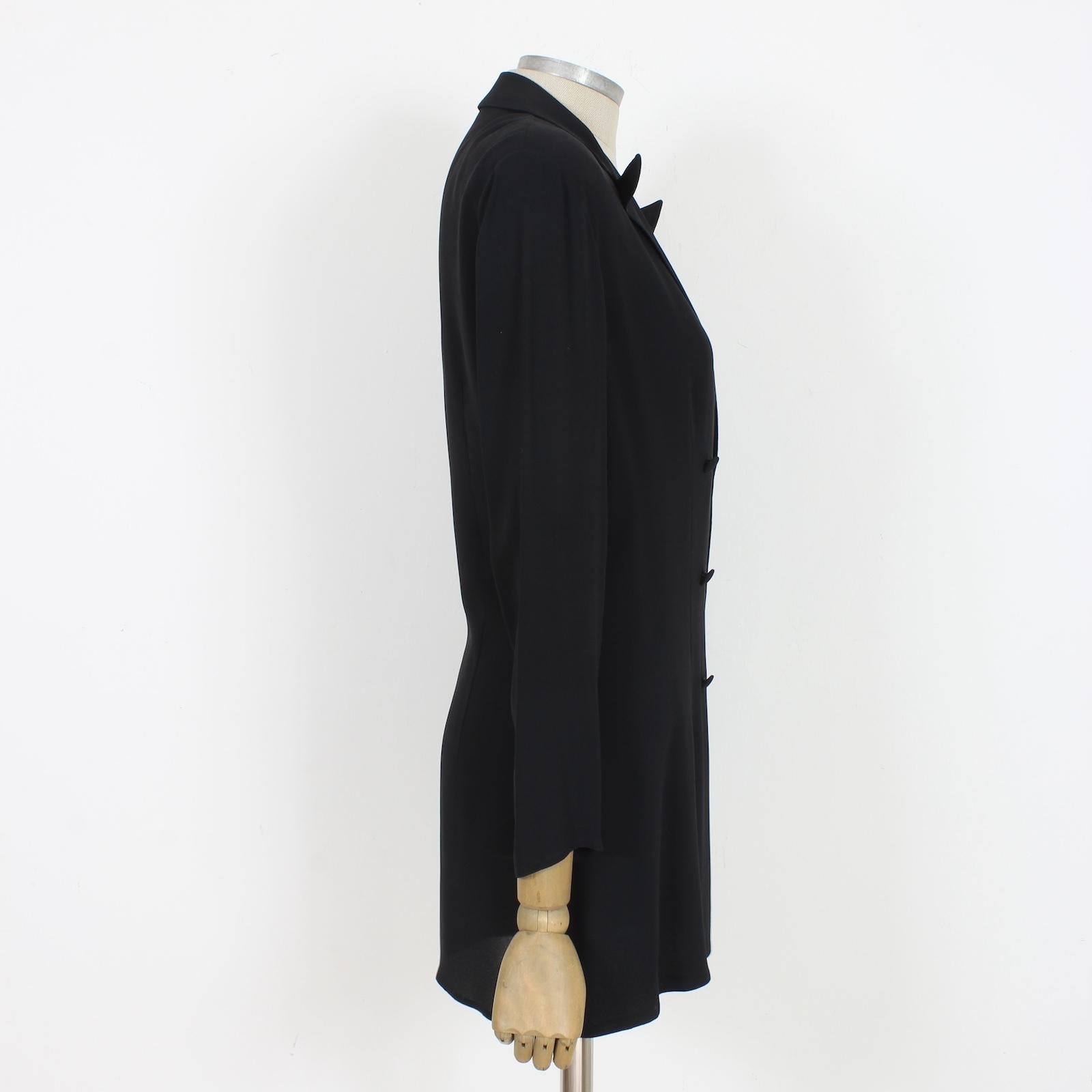 Salvatore Ferragamo Silk Black Long Evening Double Breasted Blazer 90s In Excellent Condition In Brindisi, Bt