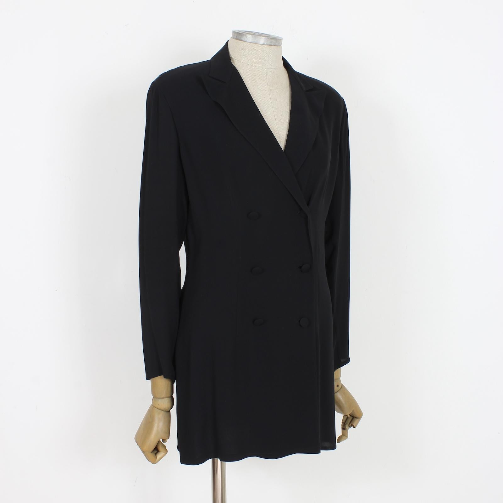 Women's Salvatore Ferragamo Silk Black Long Evening Double Breasted Blazer 90s