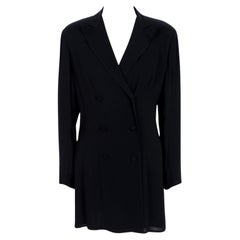 Salvatore Ferragamo Silk Black Long Evening Double Breasted Blazer 90s
