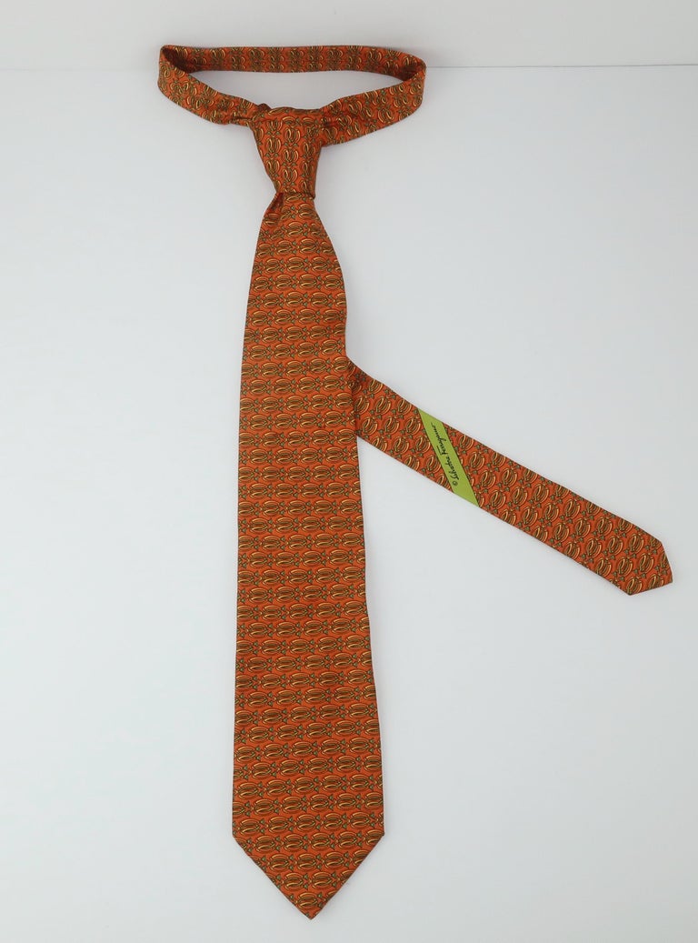 Salvatore Ferragamo Silk Men's Necktie With Abstract Fish Motif at 1stDibs