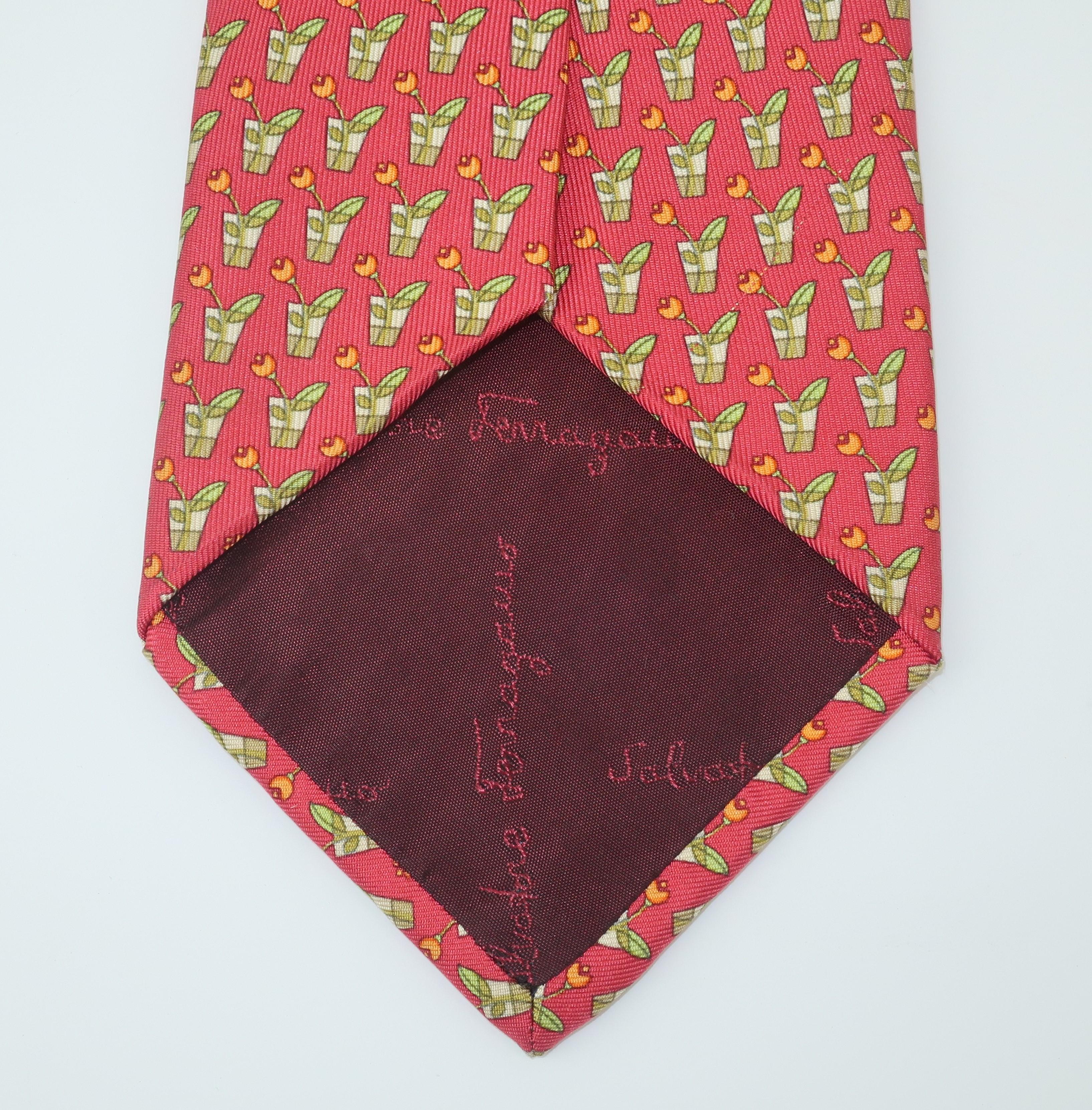 Salvatore Ferragamo Silk Men's Necktie With Flower in Vase Motif 1