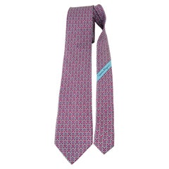 SALVATORE FERRAGAMO Silk Neck Tie Gancini Details Pink and Blue