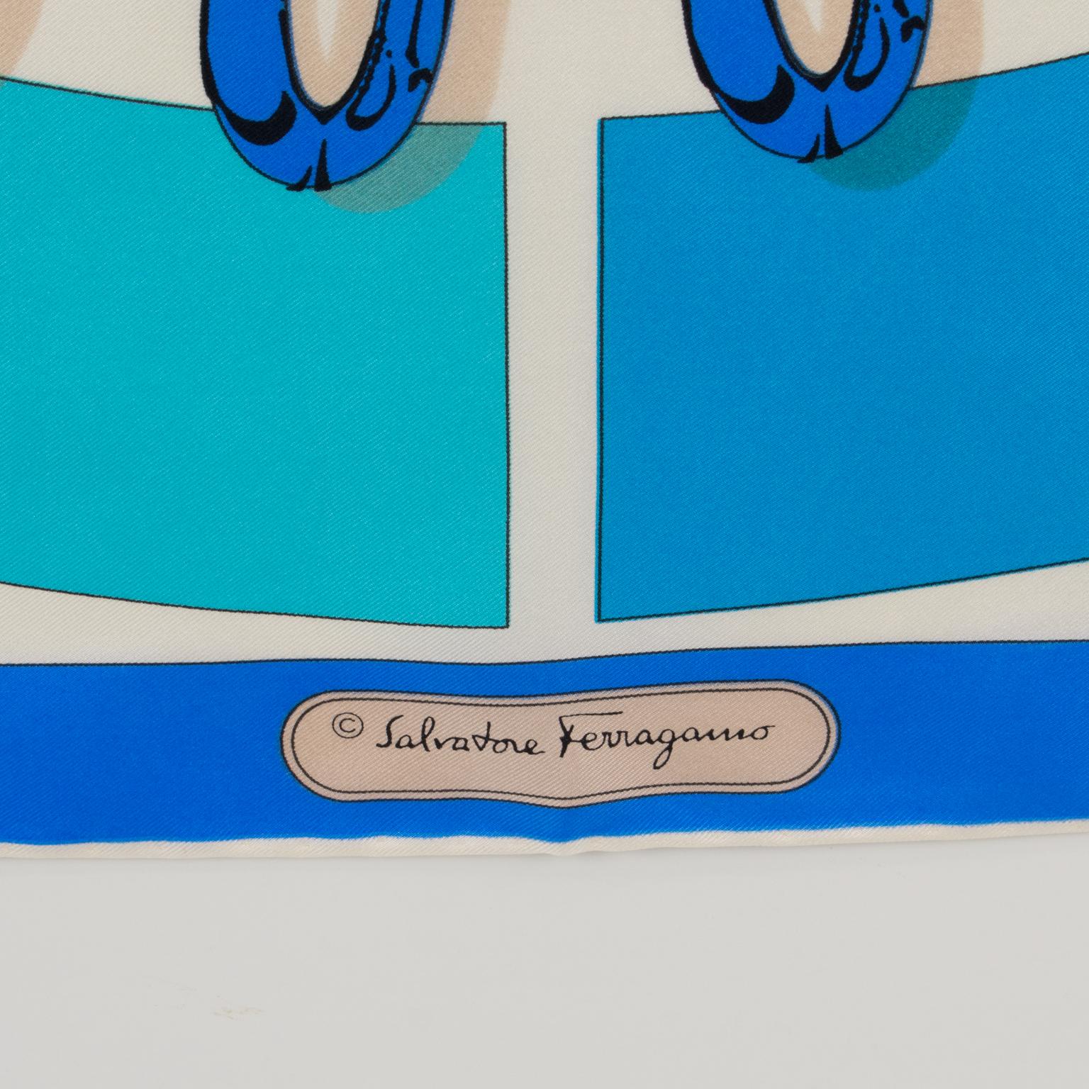 Blue Salvatore Ferragamo Silk Scarf Multicolor Flat Shoes Print