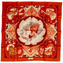 Salvatore Ferragamo Silk Scarf New in Box 19th Century Sleigh and Costume  Theme at 1stDibs