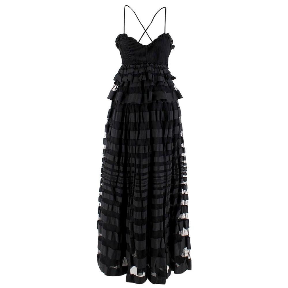 Salvatore Ferragamo Silk Tiered Black Dress - Size US6 For Sale