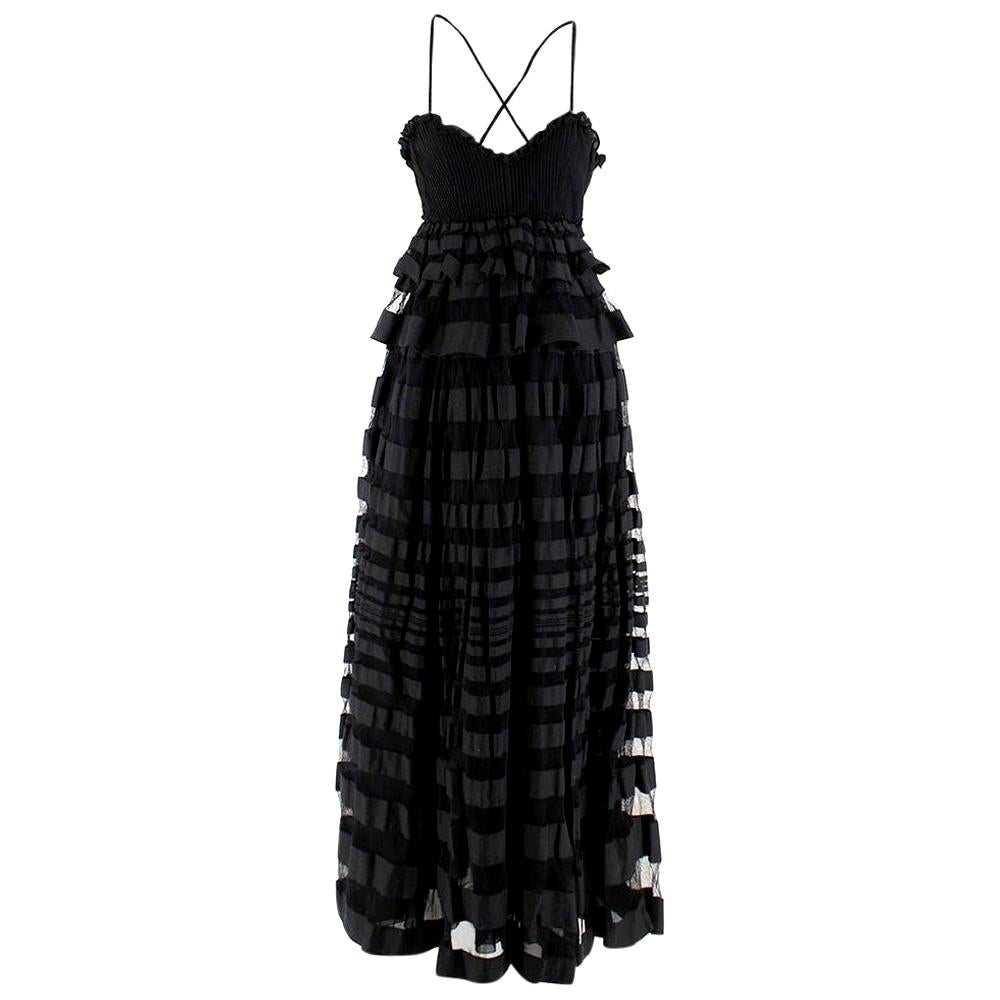 Salvatore Ferragamo Silk Tiered Black Dress - Size US6 at 1stDibs