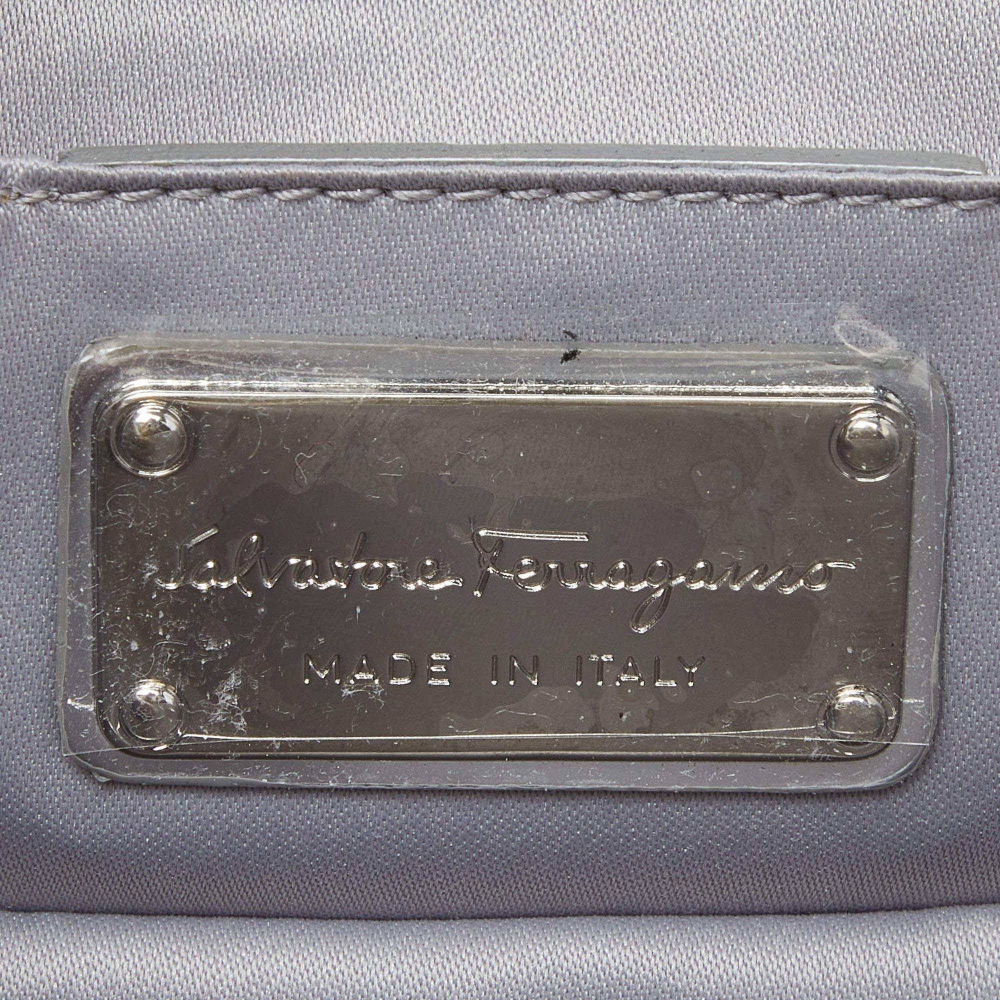 Salvatore Ferragamo Silver Glitter and Laminated Leather Top Handle Bag 8
