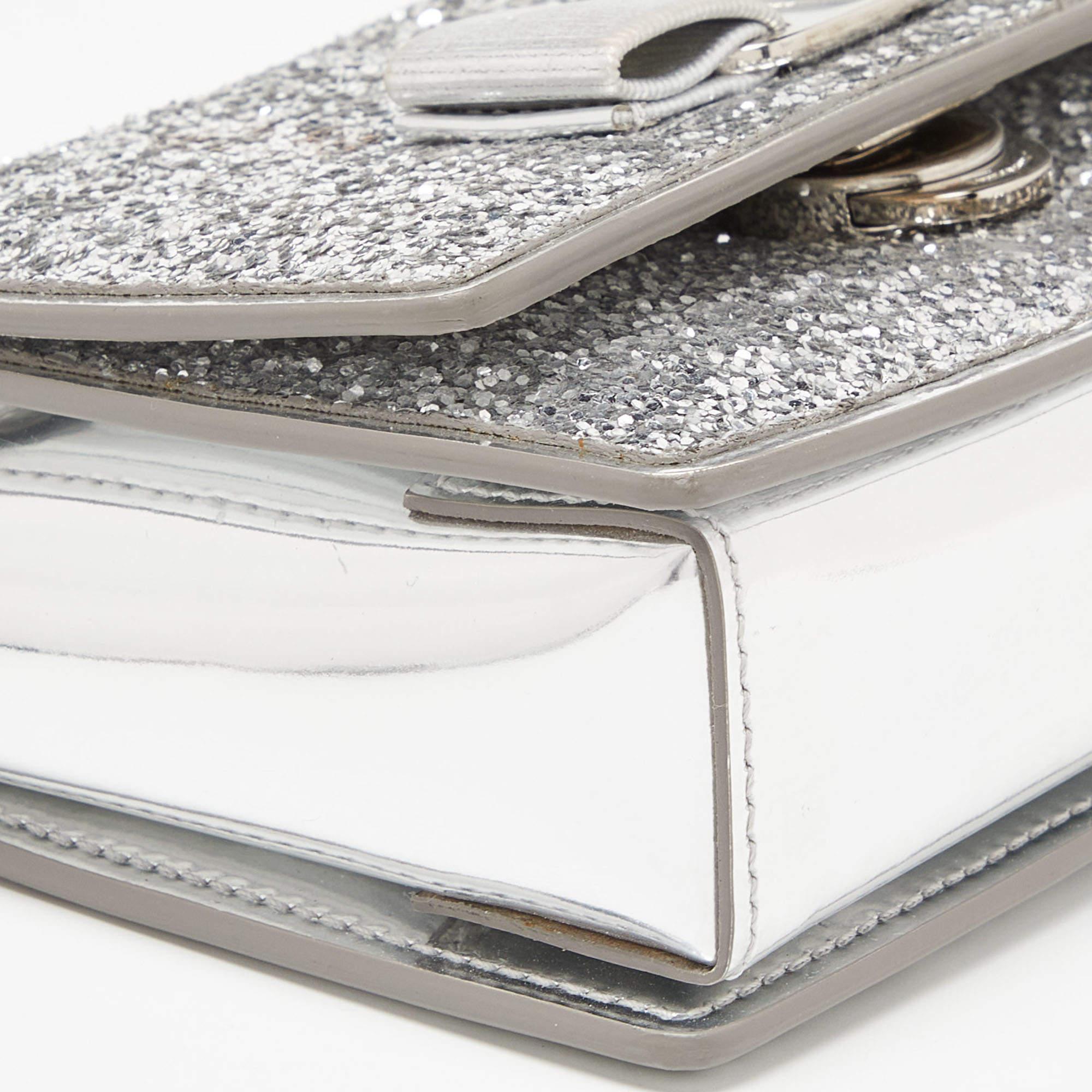 Salvatore Ferragamo Silver Glitter and Laminated Leather Top Handle Bag 3