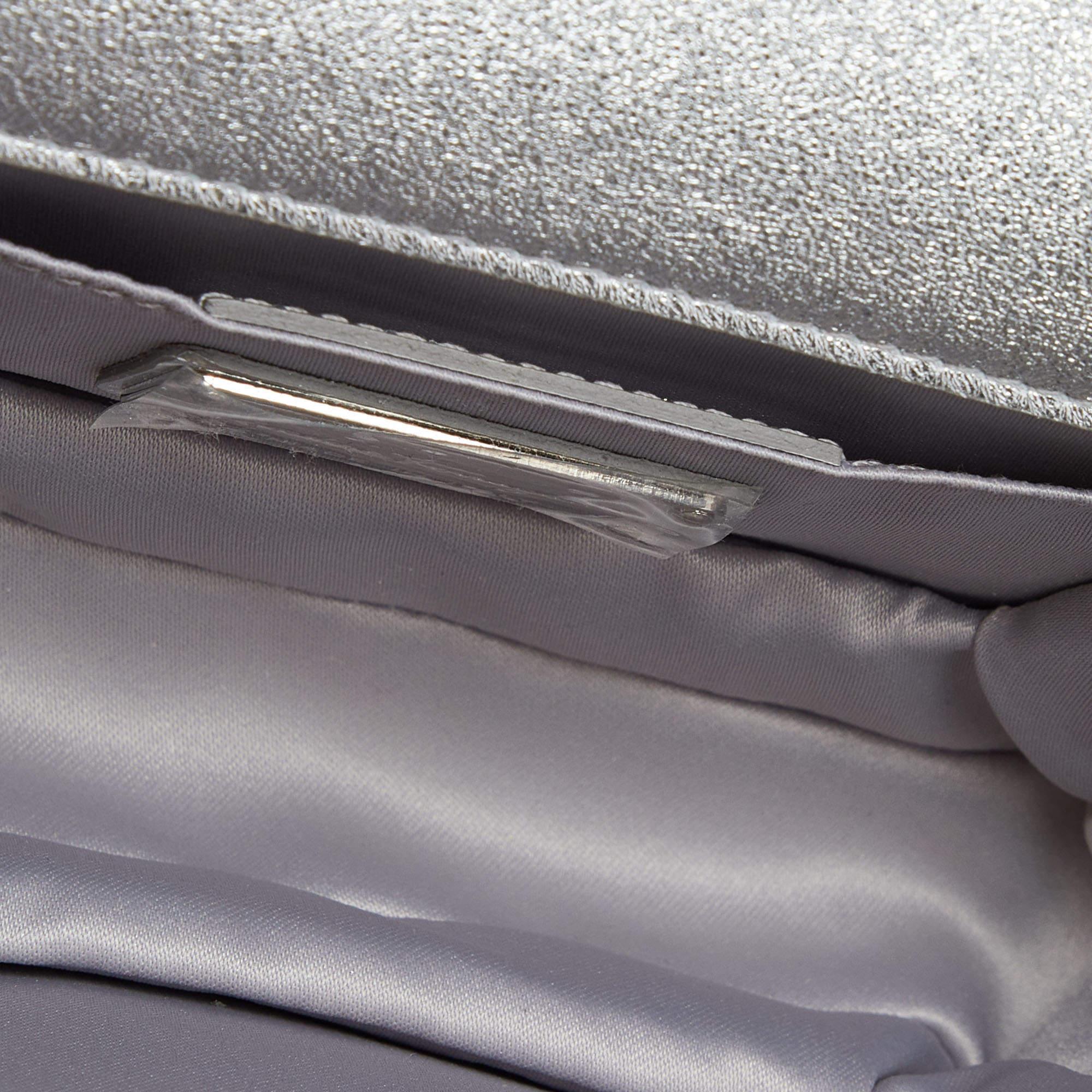 Salvatore Ferragamo Silver Glitter and Laminated Leather Top Handle Bag 4