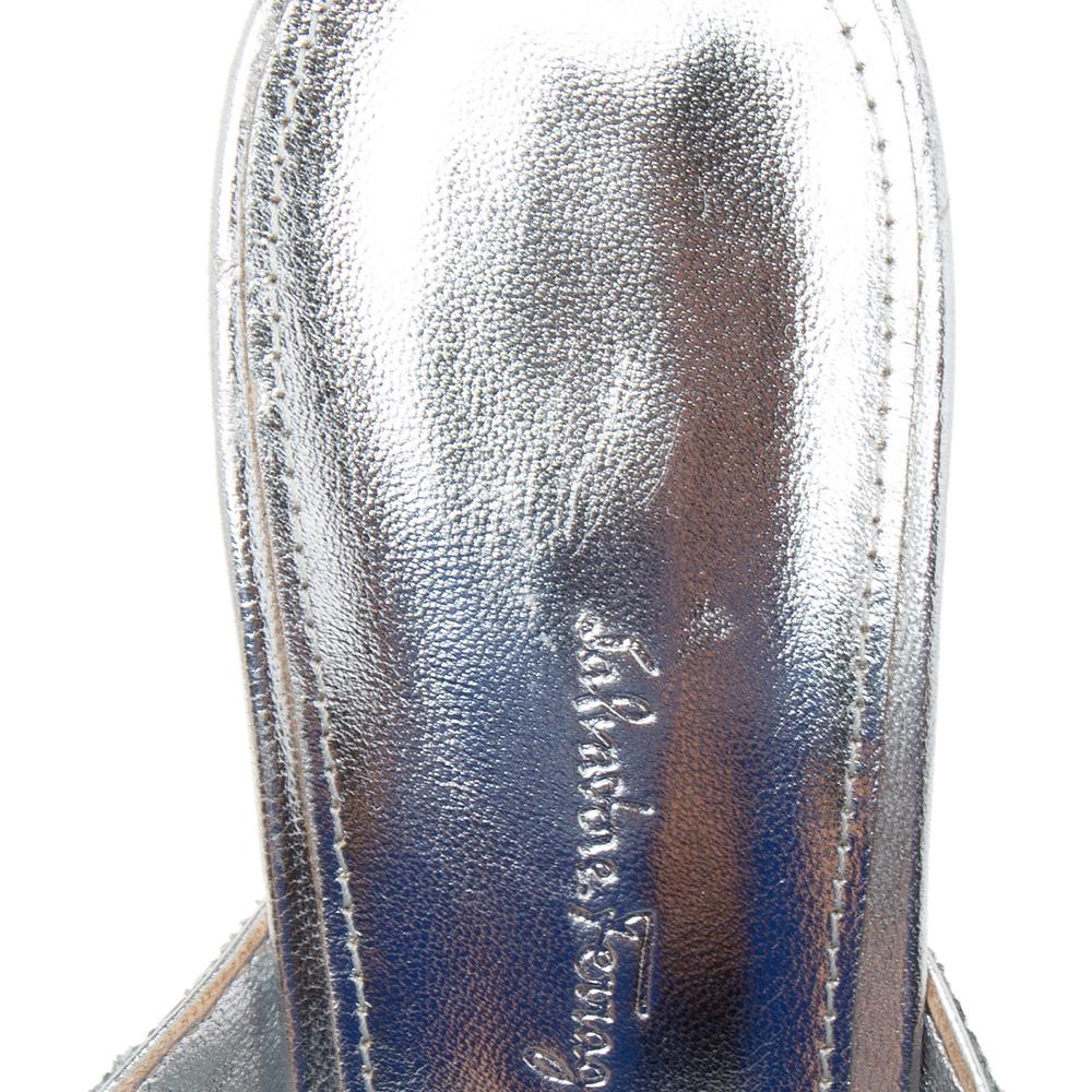 Women's Salvatore Ferragamo Silver Glitter F-Heel Slide Sandals Size 39