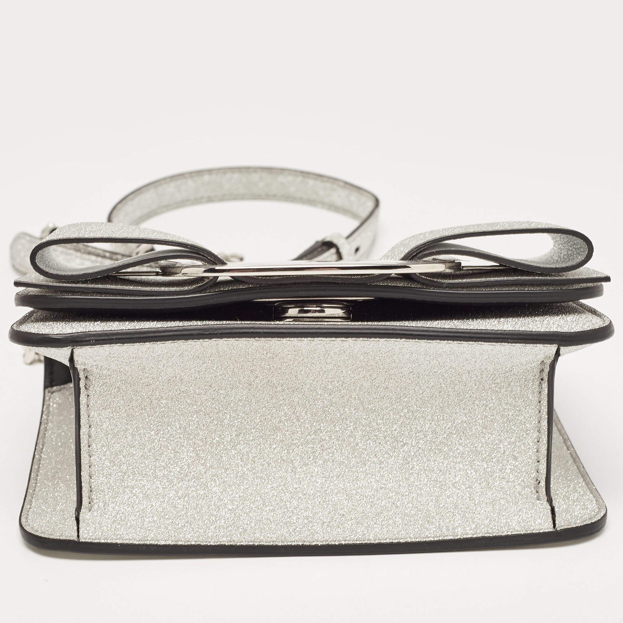 Women's Salvatore Ferragamo Silver Glitter Mini Vara Bow Crossbody Bag
