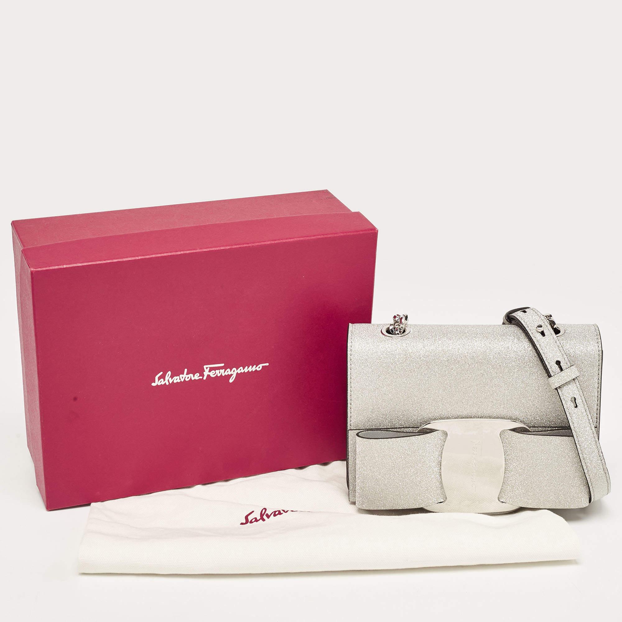 Salvatore Ferragamo Silver Glitter Mini Vara Bow Crossbody Bag 5