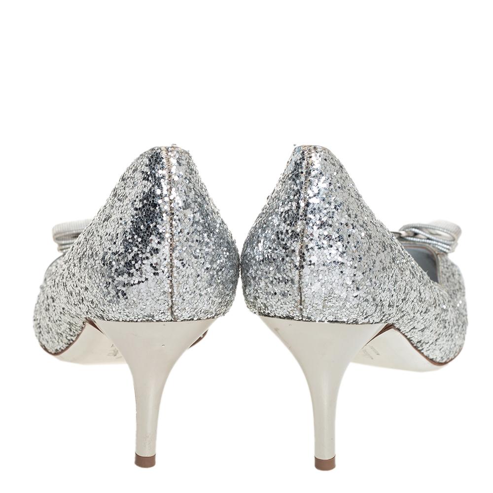 silver glitter bow heels