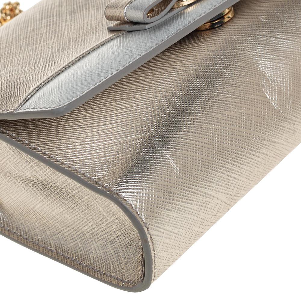 Women's Salvatore Ferragamo Silver/Gold Leather Vara Bow Chain Shoulder Bag