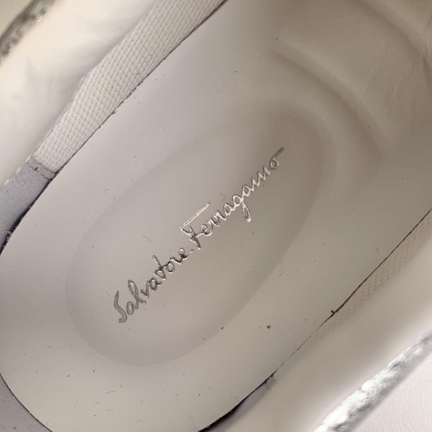 Salvatore Ferragamo Silver Leather Borg Sneakers Size US 7C EU 37.5 2