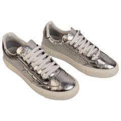 Salvatore Ferragamo Silver Leather Borg Sneakers Size US 7C EU 37.5