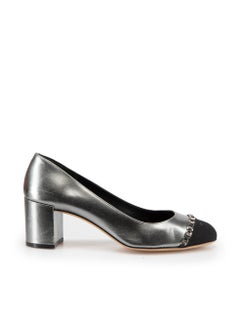 Salvatore Ferragamo Silver Leather Chain Accent Pumps Size US 9.5