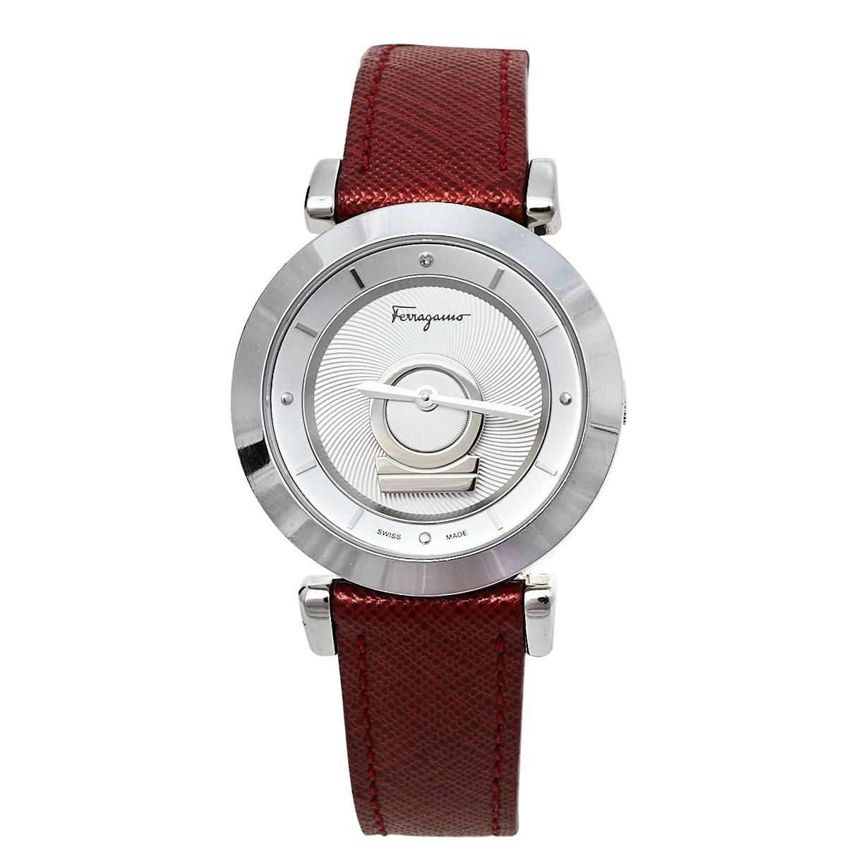 Salvatore Ferragamo Silver Leather FQ4020013 Women's Wristwatch 37 mm