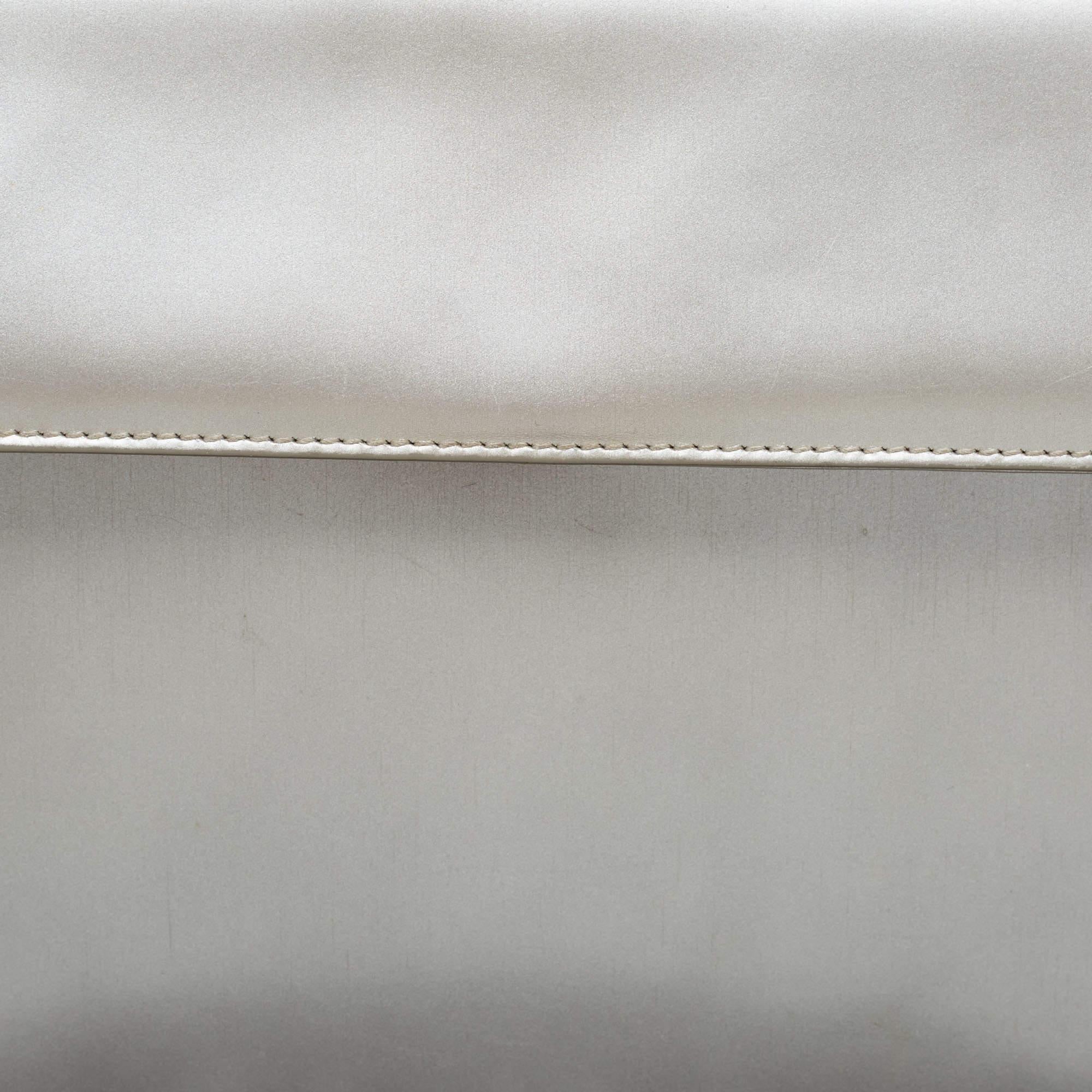 Salvatore Ferragamo Silver Leather Metal Frame Top Handle Bag For Sale 6