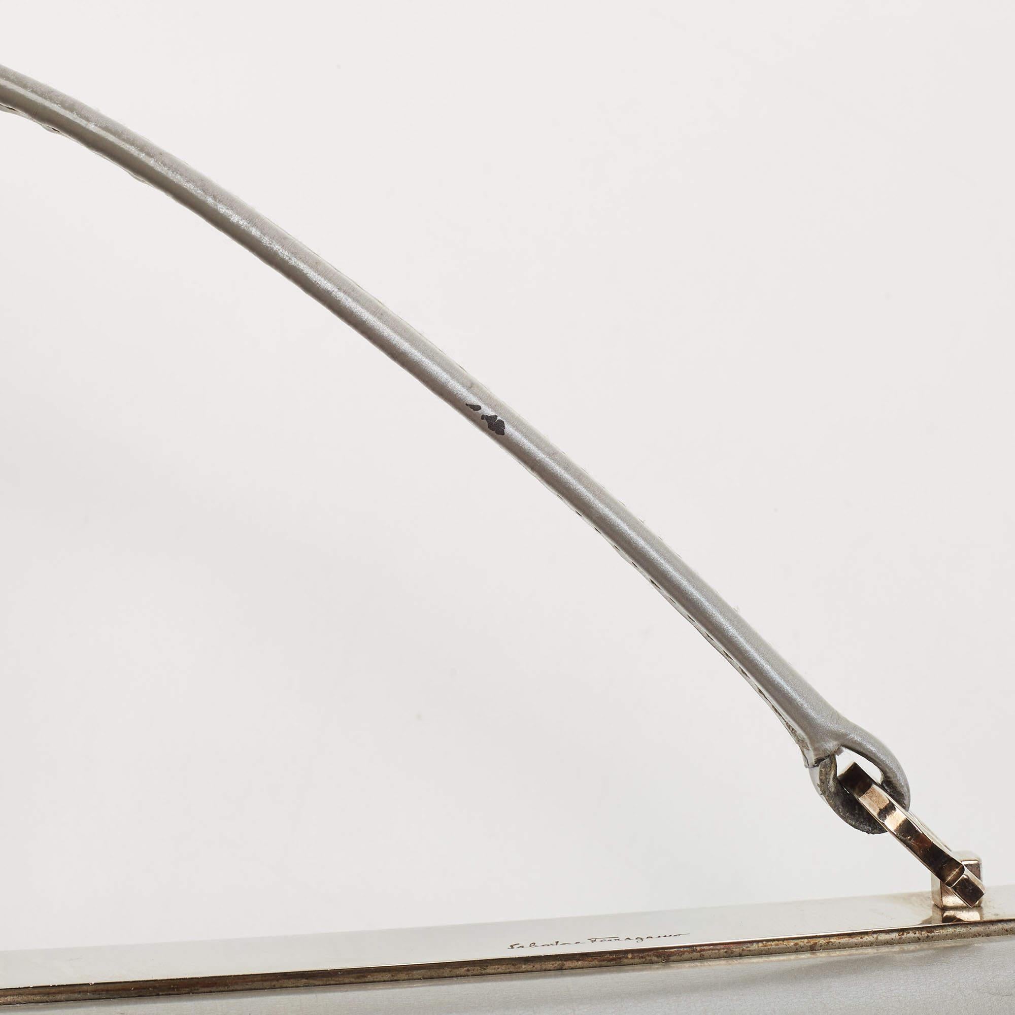 Salvatore Ferragamo Silver Leather Metal Frame Top Handle Bag For Sale 8