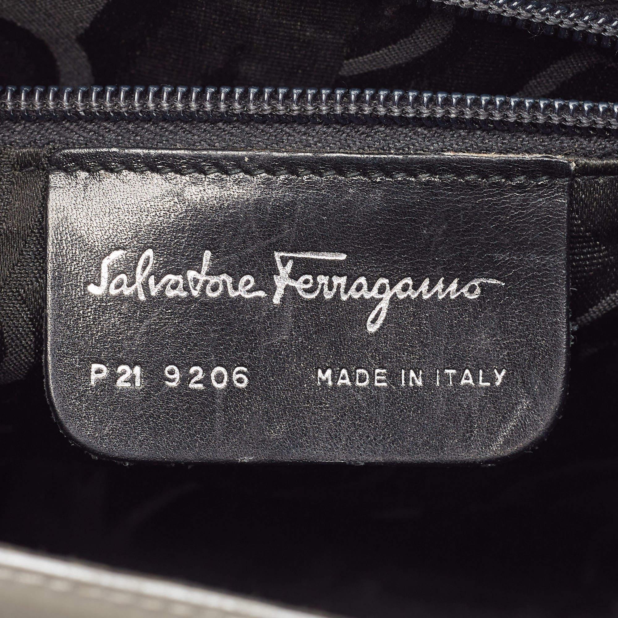 Salvatore Ferragamo Silver Leather Metal Frame Top Handle Bag For Sale 12