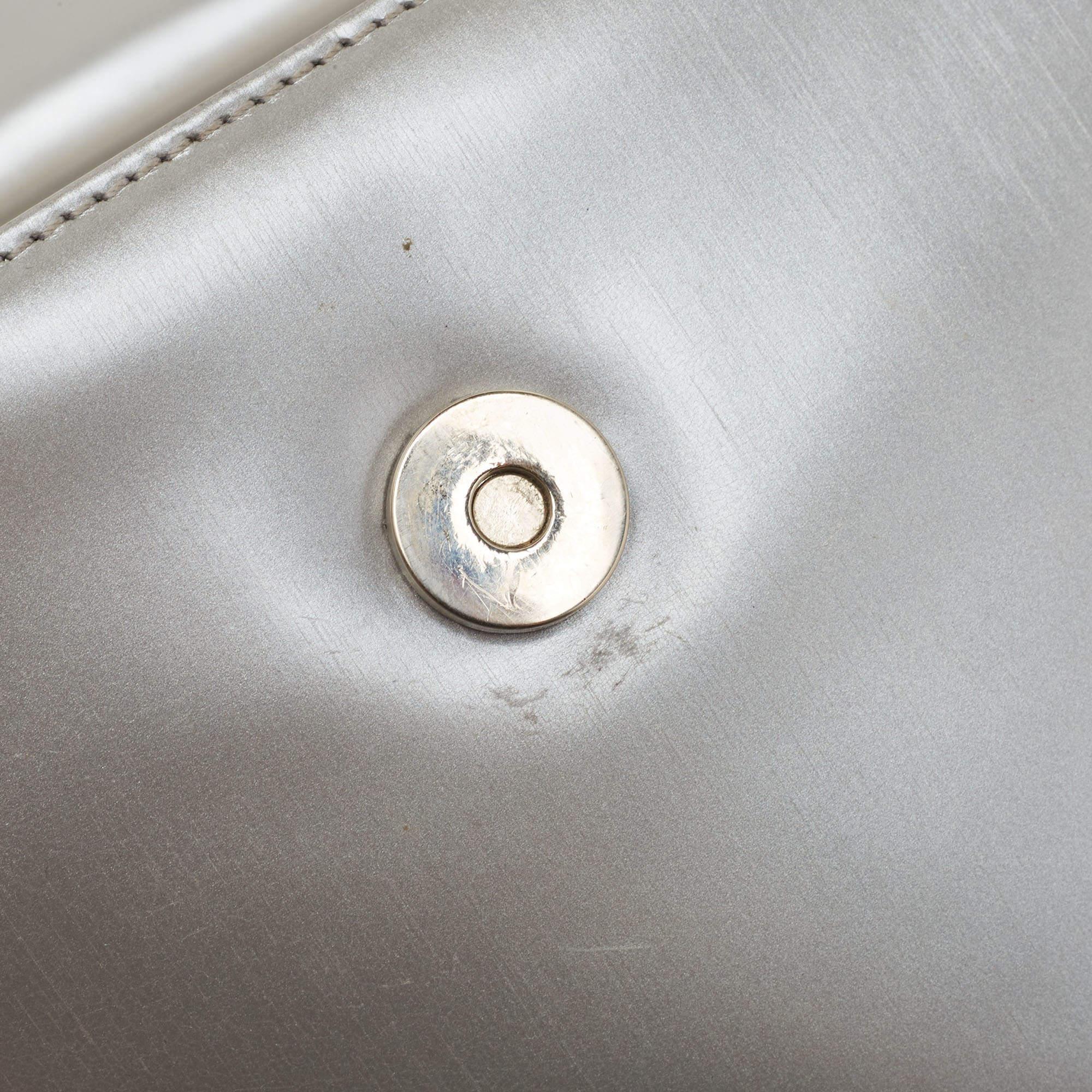 Salvatore Ferragamo Silver Leather Metal Frame Top Handle Bag For Sale 14