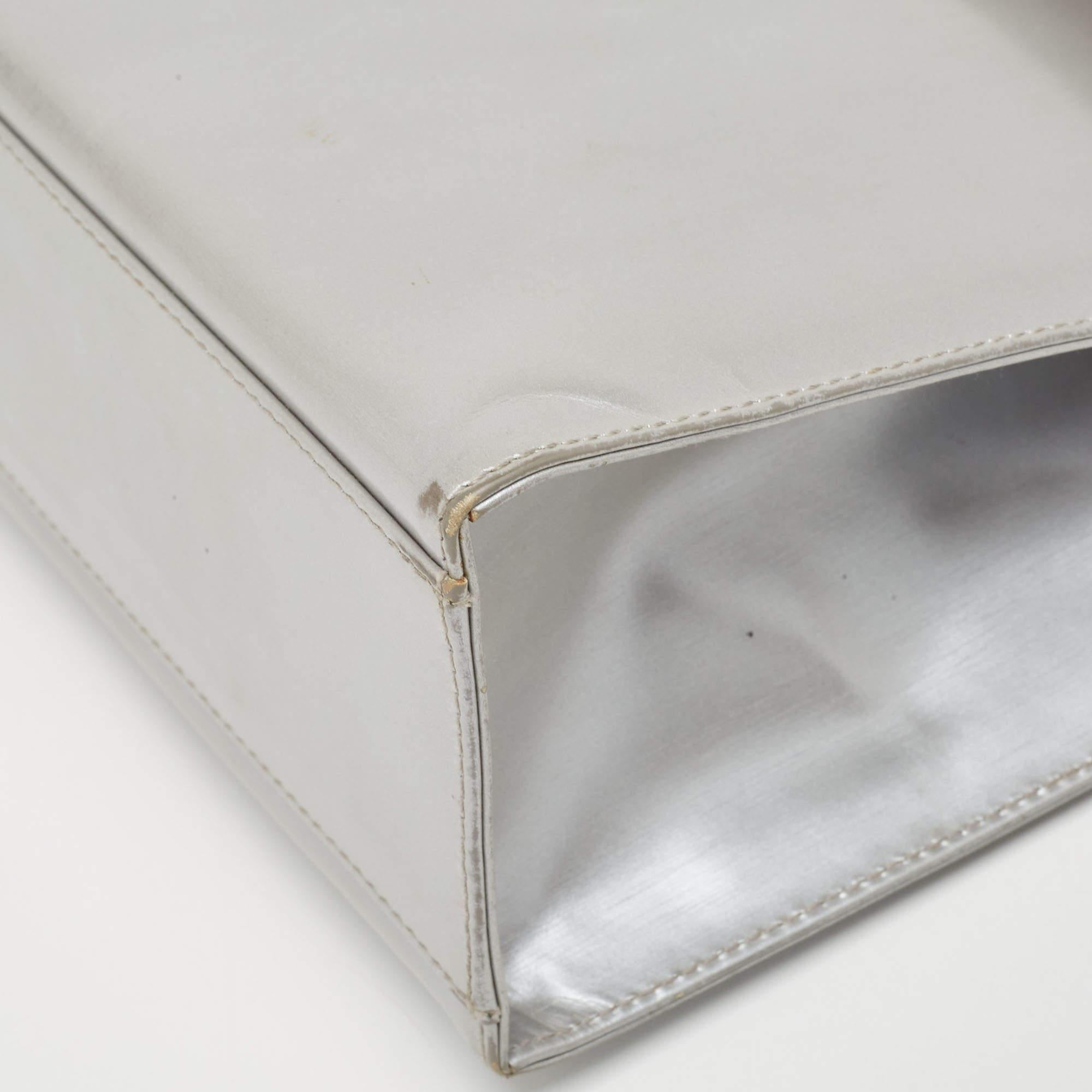 Salvatore Ferragamo Silver Leather Metal Frame Top Handle Bag For Sale 3