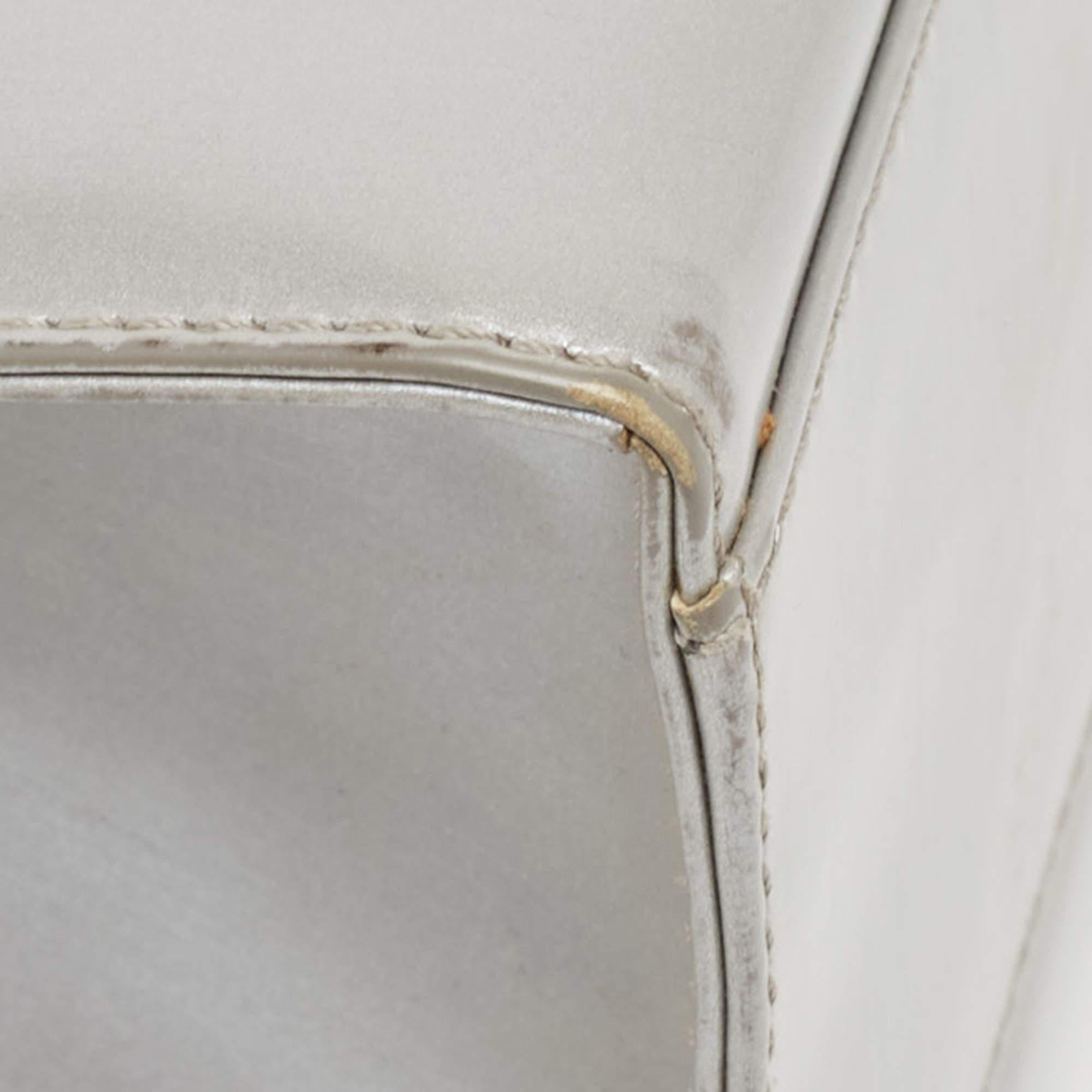 Salvatore Ferragamo Silver Leather Metal Frame Top Handle Bag For Sale 5