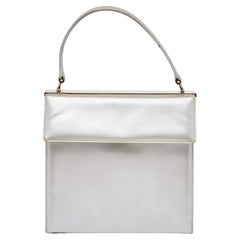 Salvatore Ferragamo Silver Leather Metal Frame Top Handle Bag