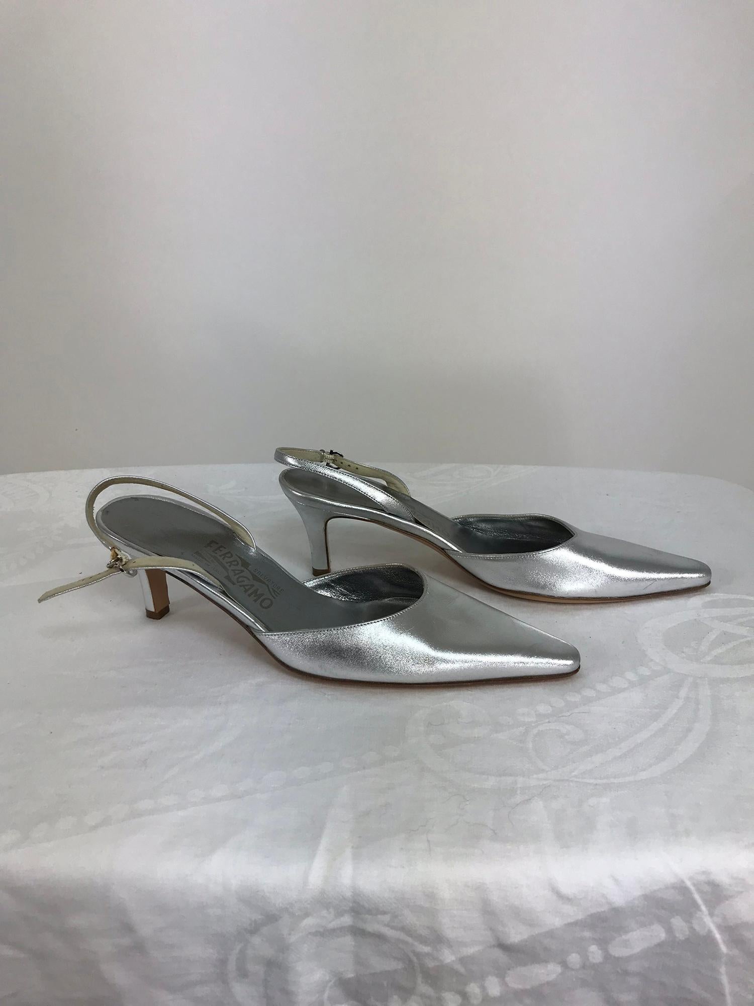 silver leather heels