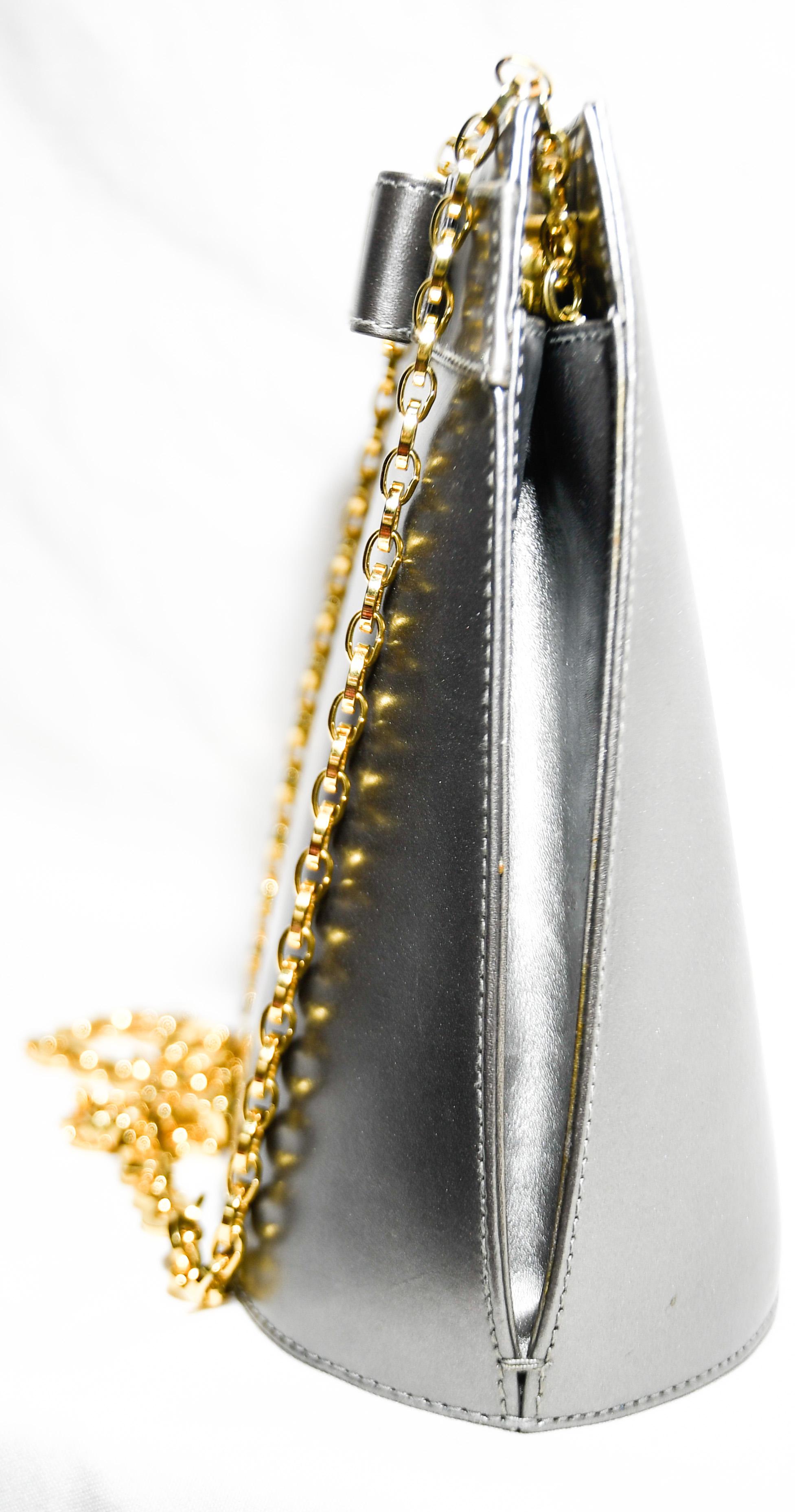 Women's Salvatore Ferragamo Silver Metallic Leather Shoulderbag