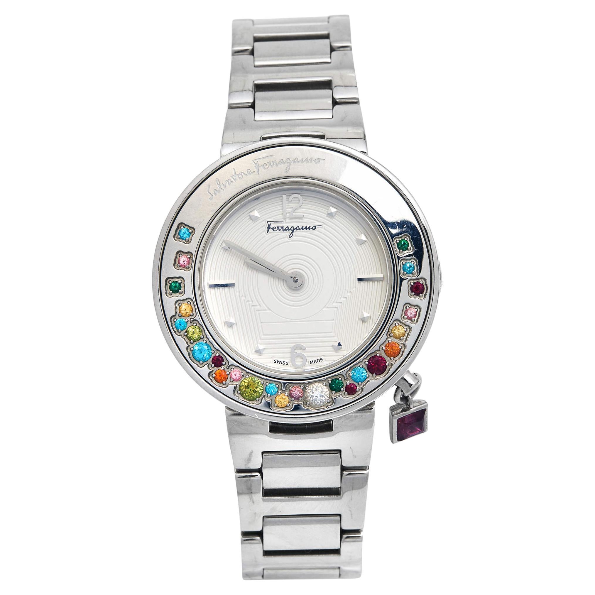 Salvatore Ferragamo Silver Stainless Steel Gancino F64 Women's Wristwatch 36 mm