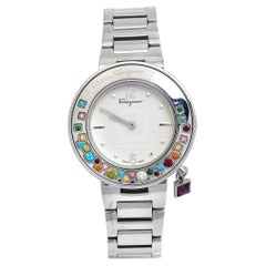 Salvatore Ferragamo Silber-Edelstahl Gancino F64 Damenarmbanduhr 36 mm