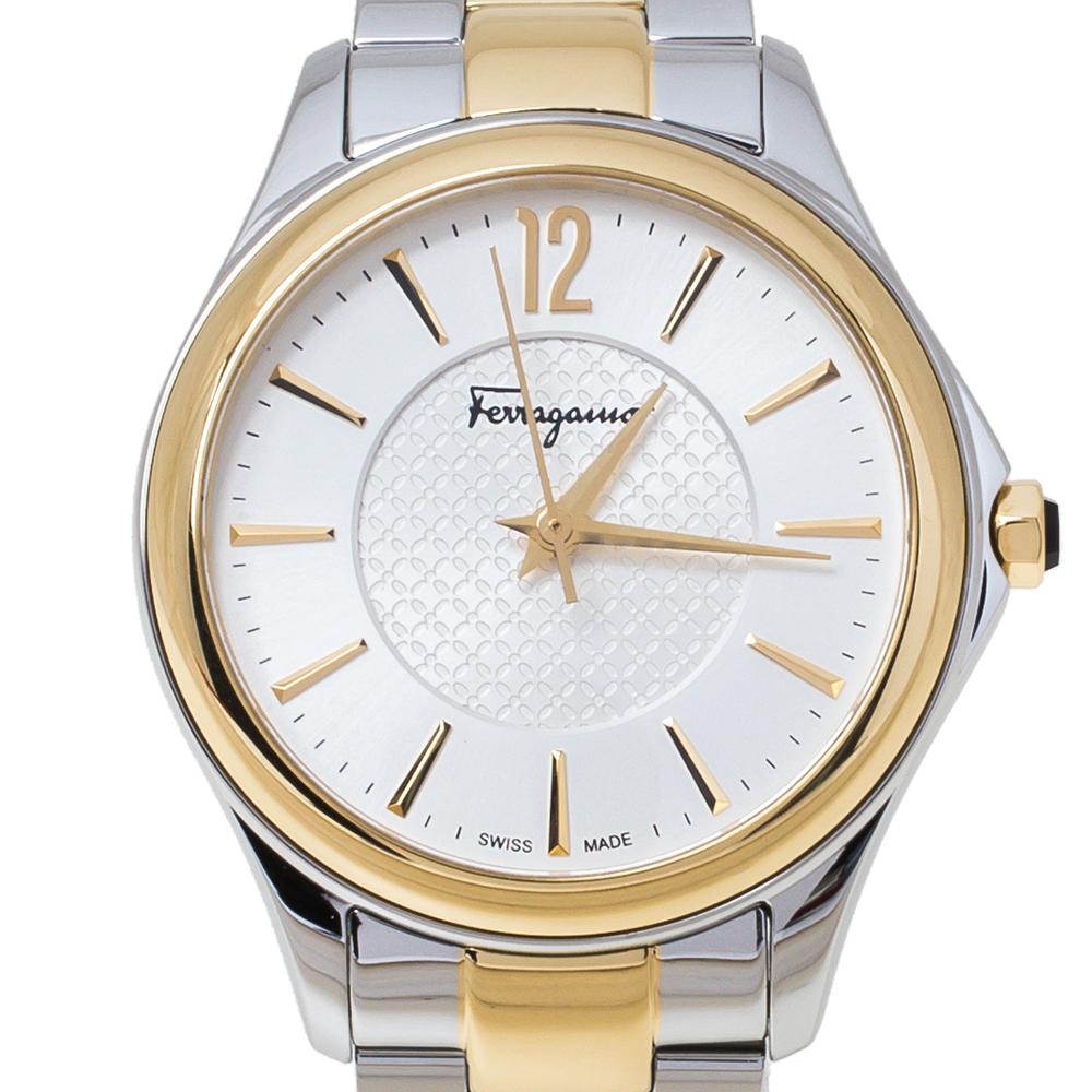 Contemporary Salvatore Ferragamo Silver White Two-Tone FFV05 0016 Women's Wristwatch 33 mm